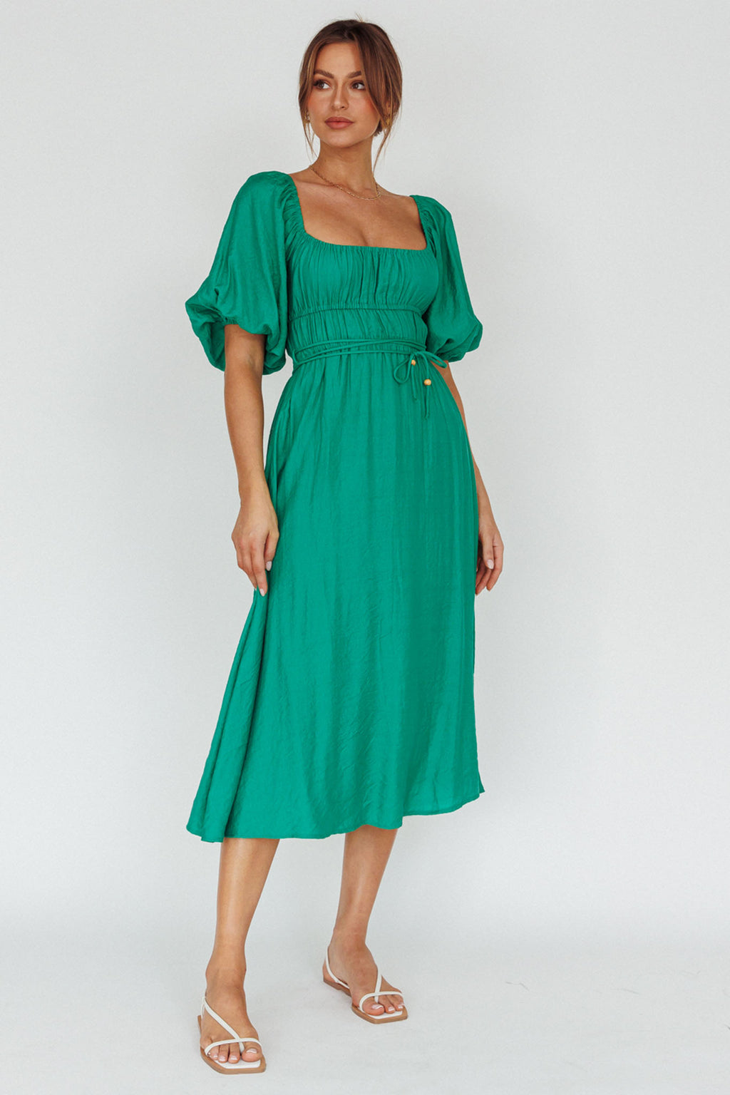 Lille Puff Sleeve Midi Dress Green by Selfie Leslie