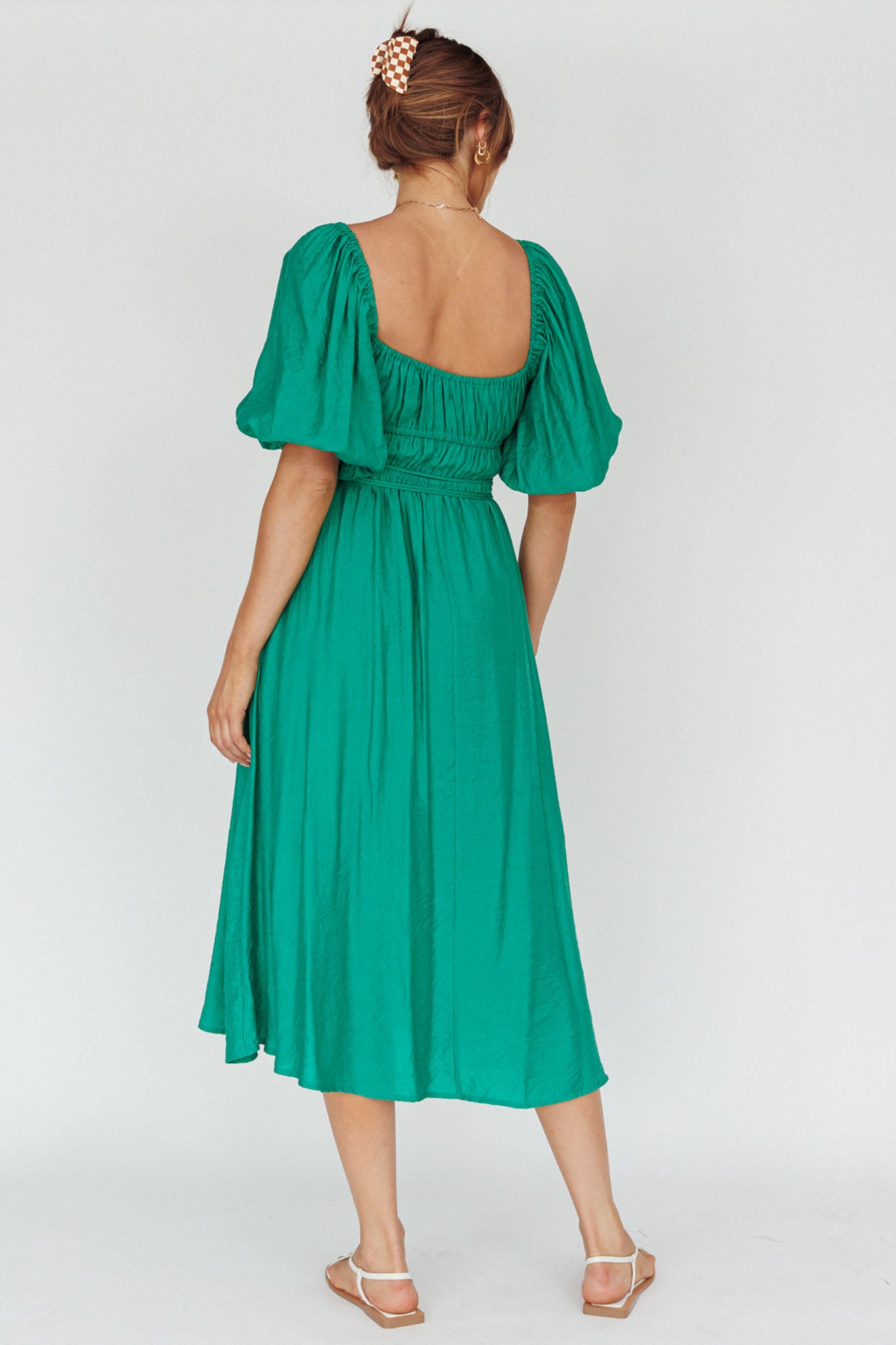 Lille Puff Sleeve Midi Dress Green by Selfie Leslie