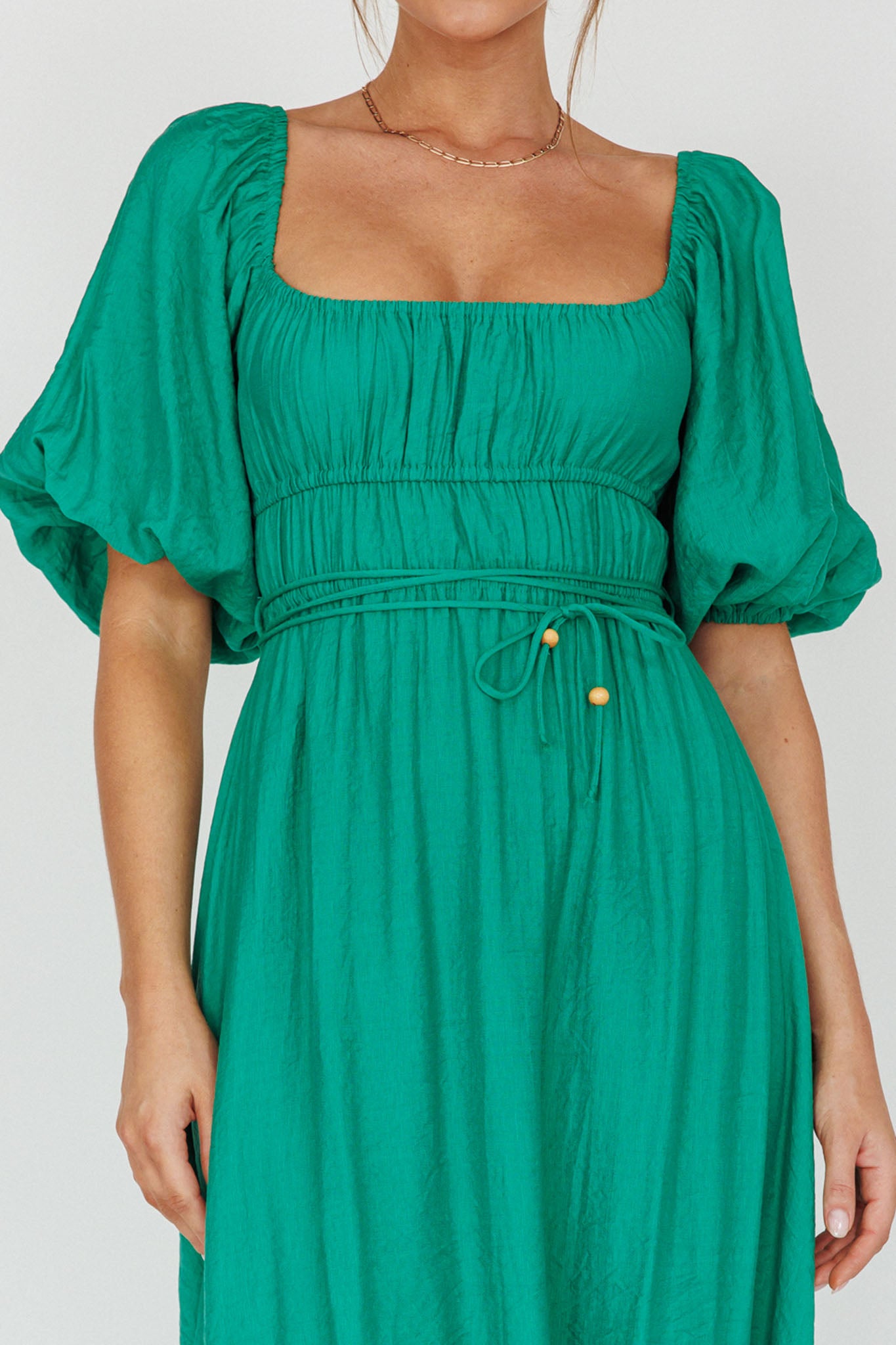 Lille Puff Sleeve Midi Dress Green by Selfie Leslie