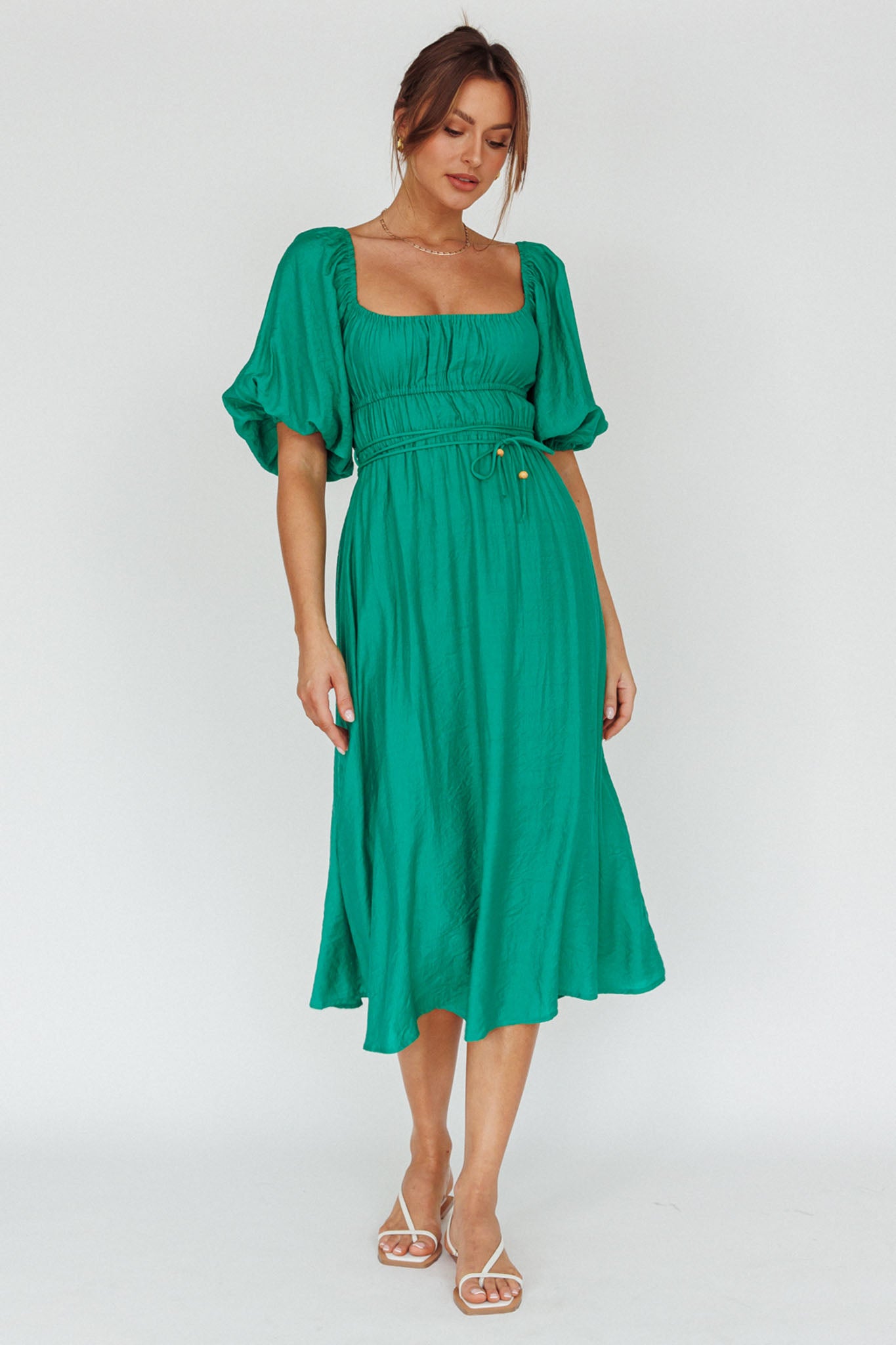 Lille Puff Sleeve Midi Dress Green by Selfie Leslie