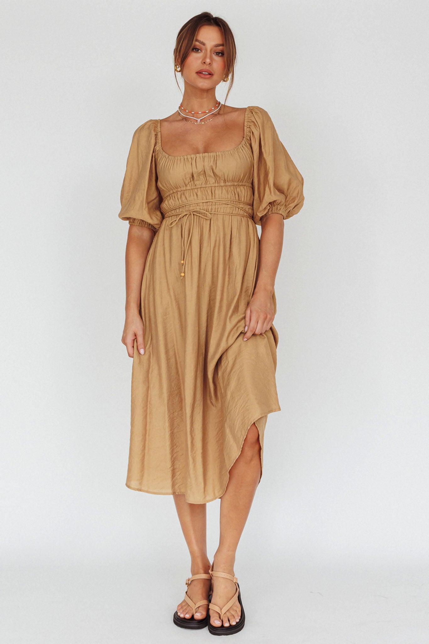 Lille Puff Sleeve Midi Dress Latte by Selfie Leslie