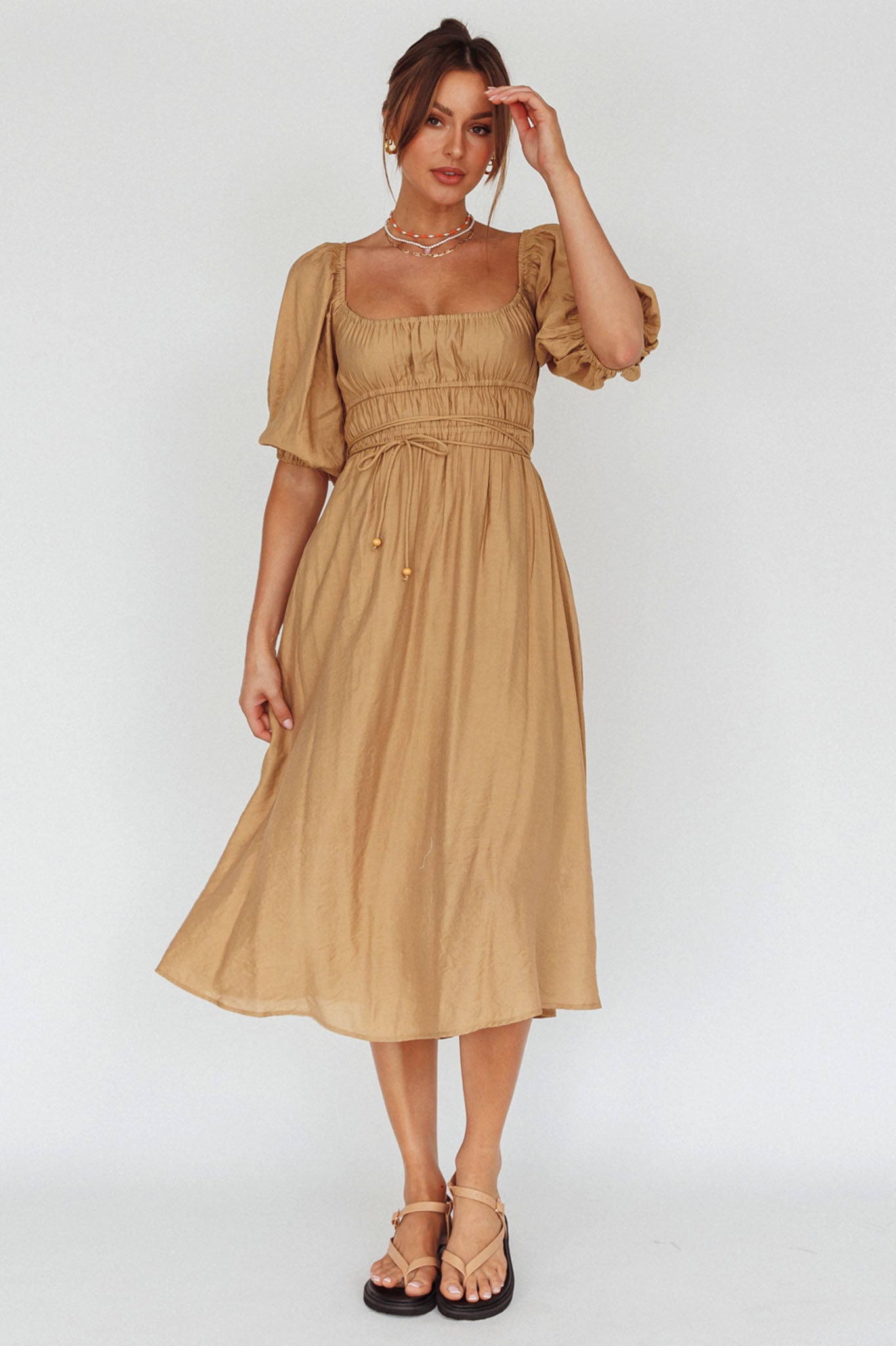 Lille Puff Sleeve Midi Dress Latte by Selfie Leslie