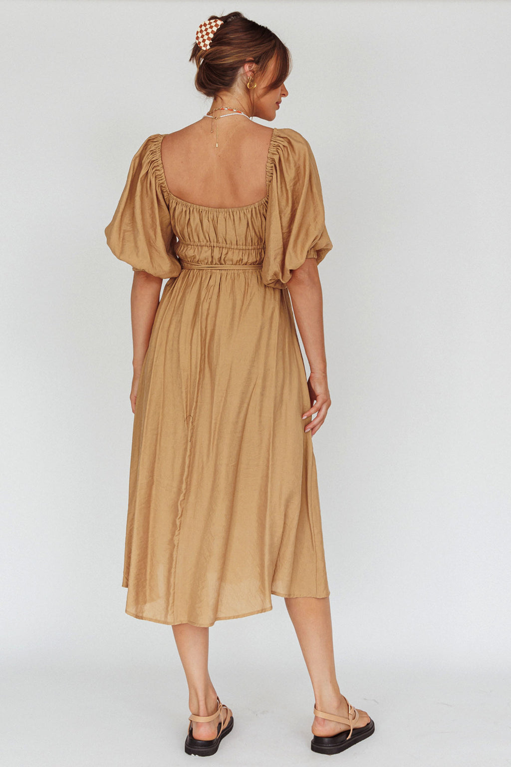 Lille Puff Sleeve Midi Dress Latte by Selfie Leslie