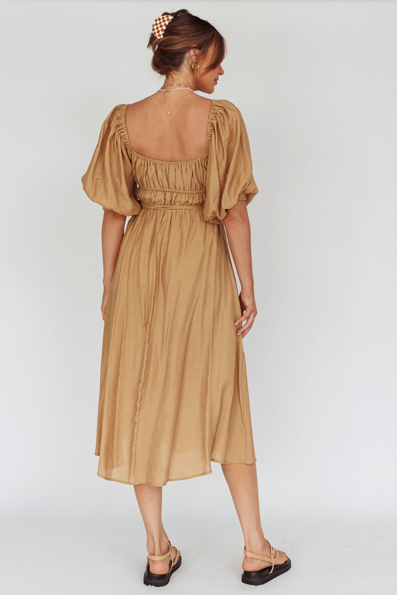 Lille Puff Sleeve Midi Dress Latte by Selfie Leslie