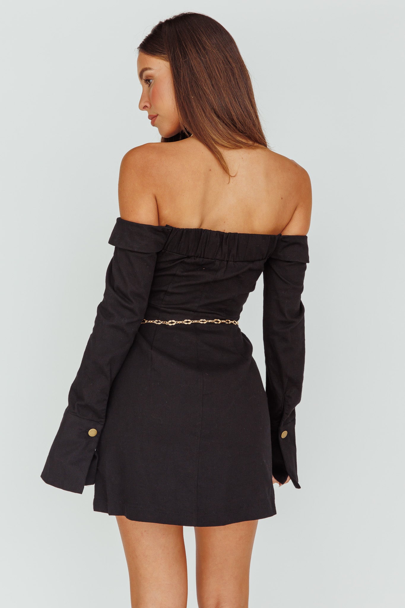 Tamra Long Sleeve Off-Shoulder Zip Dress Black by Selfie Leslie