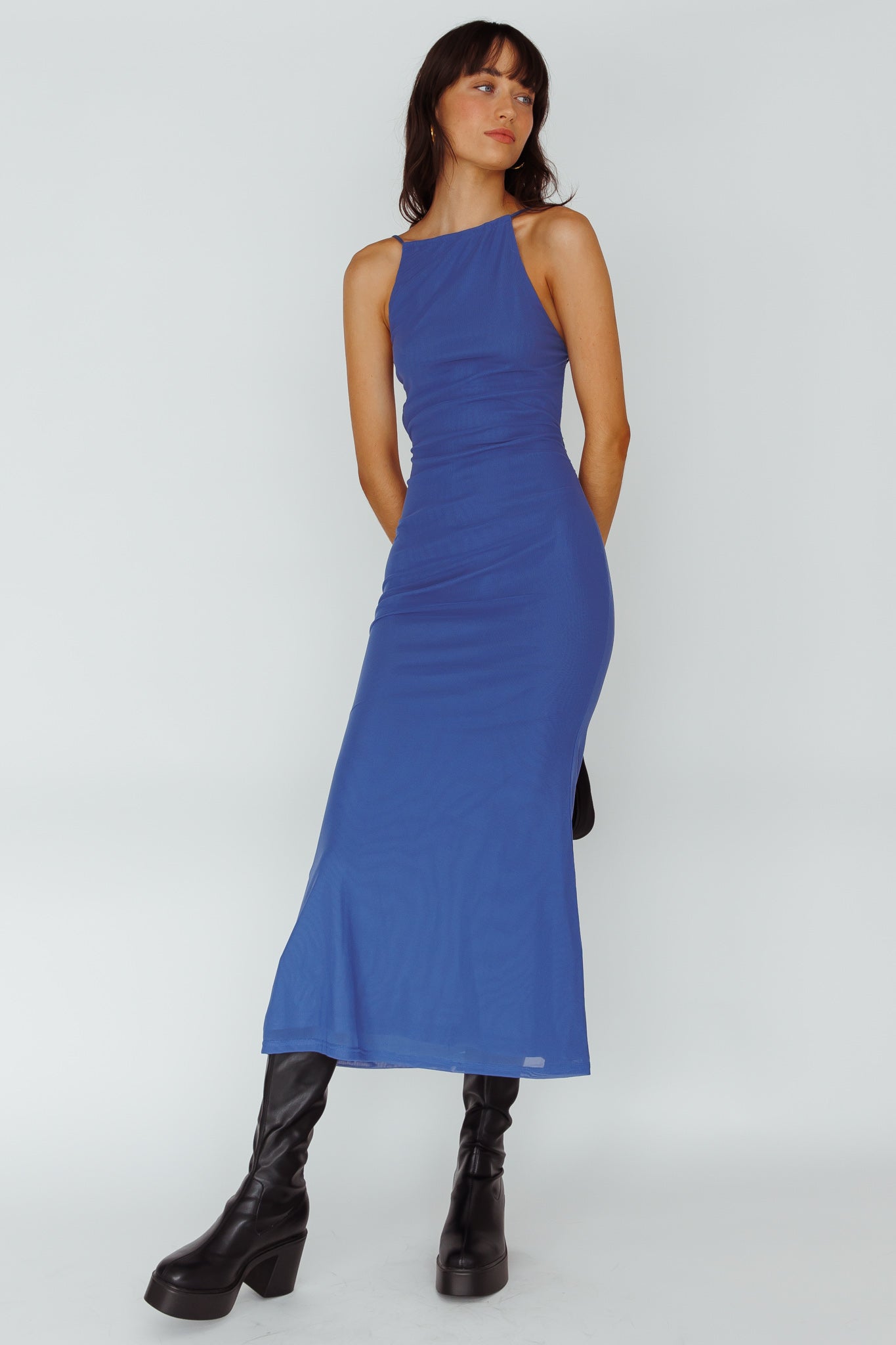 Genova Strappy Back Maxi Dress Midnight Blue by Selfie Leslie