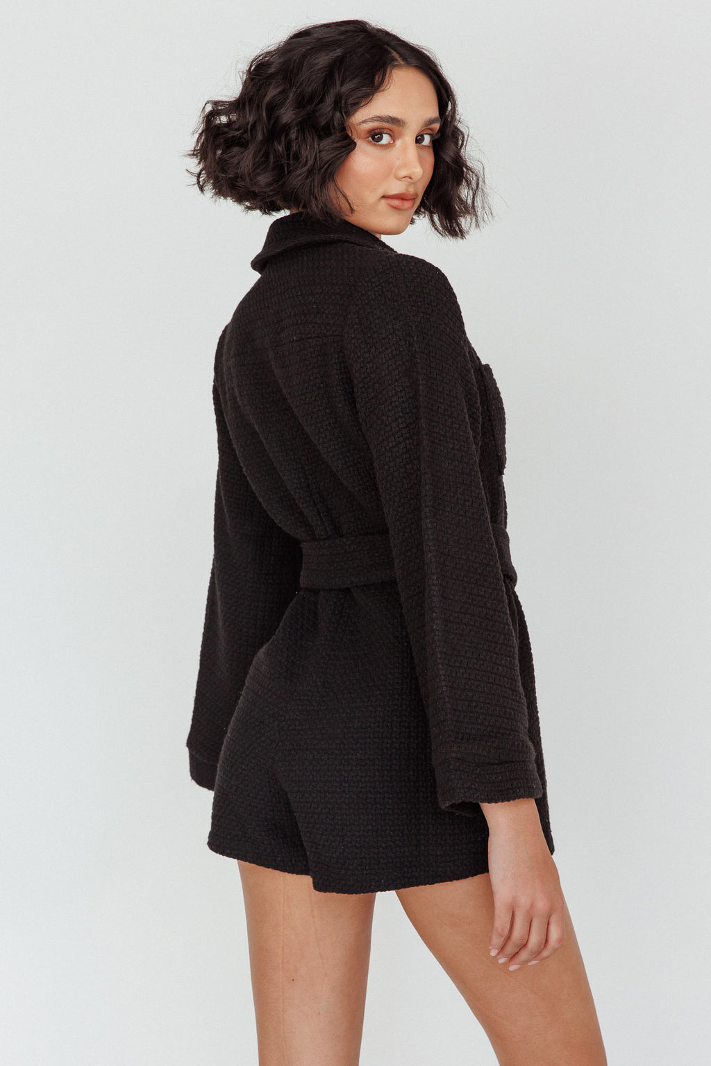 Cy Long Sleeve Knit Romper Black by Selfie Leslie