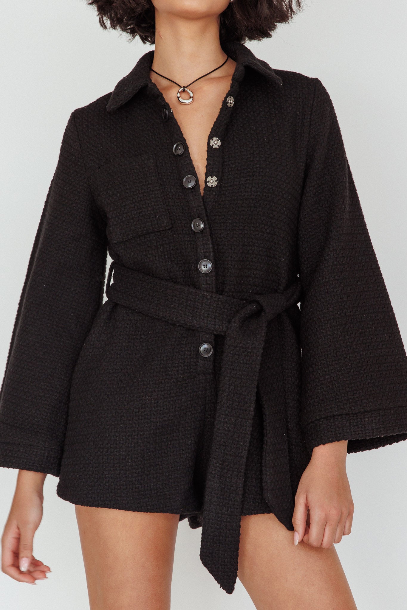 Cy Long Sleeve Knit Romper Black by Selfie Leslie