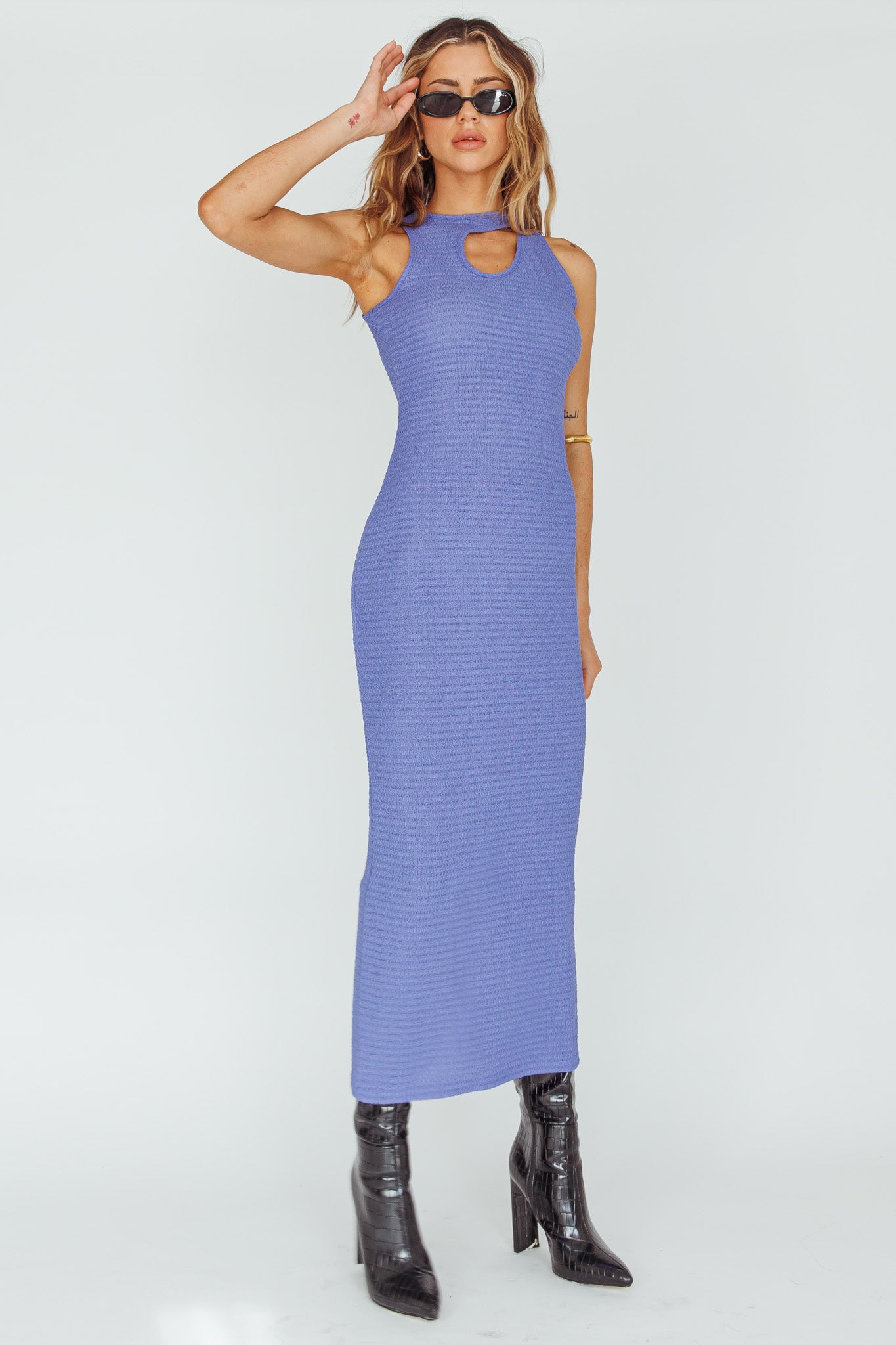 Playa Hermosa Keyhole Midi Dress Blue Violet by Selfie Leslie