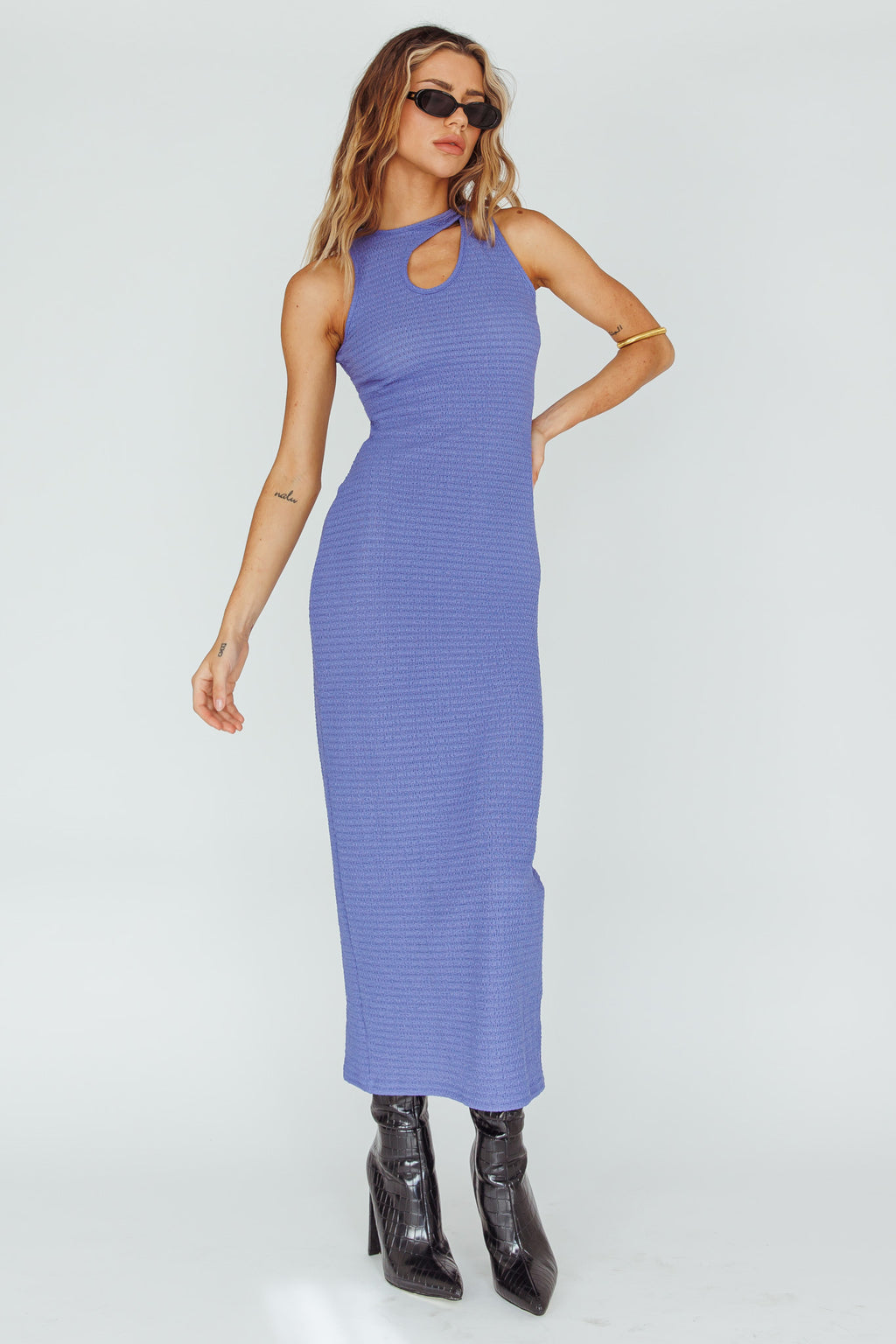 Playa Hermosa Keyhole Midi Dress Blue Violet by Selfie Leslie