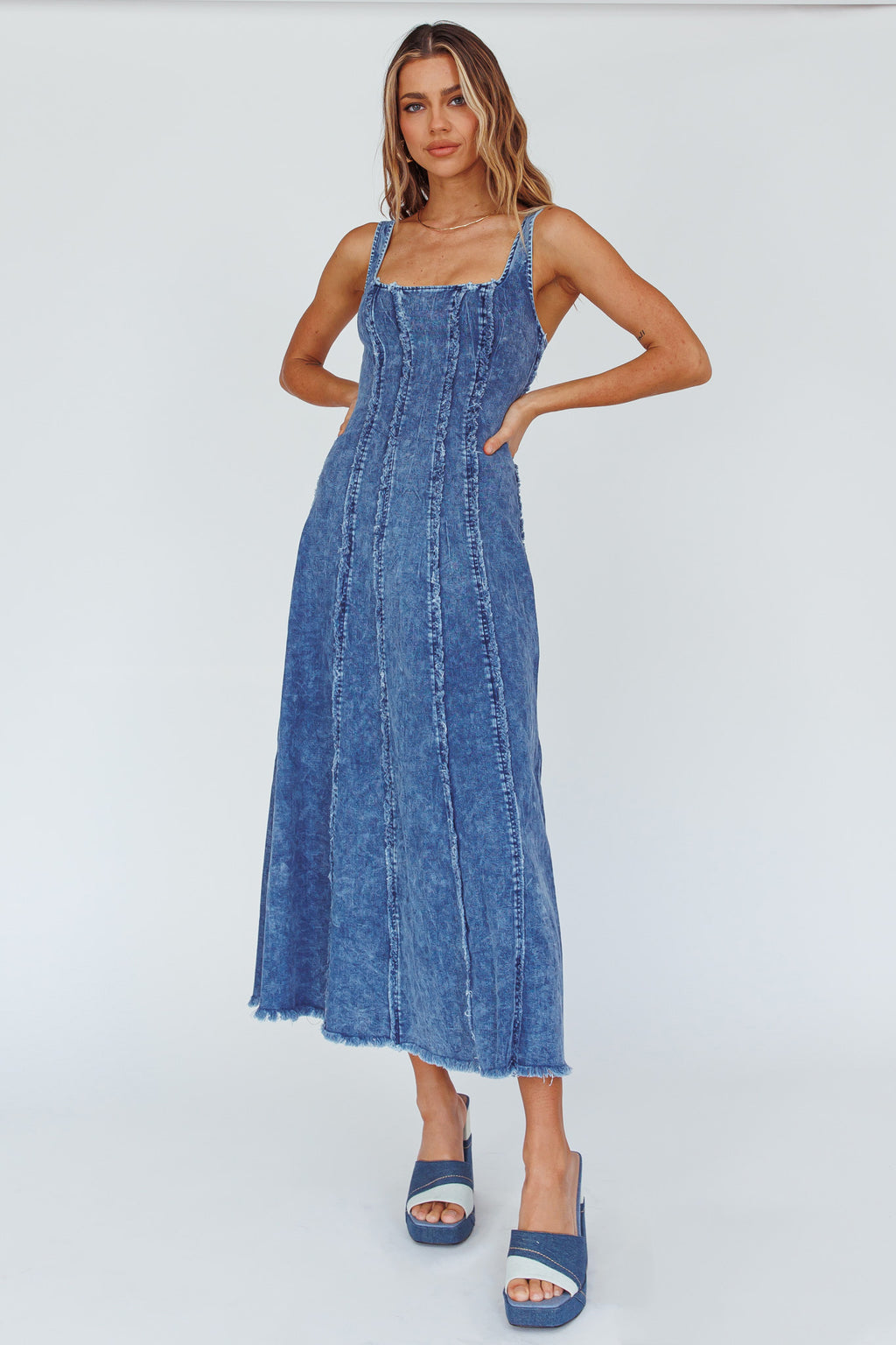 Northern Sky Fringe Trim Midi Dress Dark Blue by Selfie Leslie