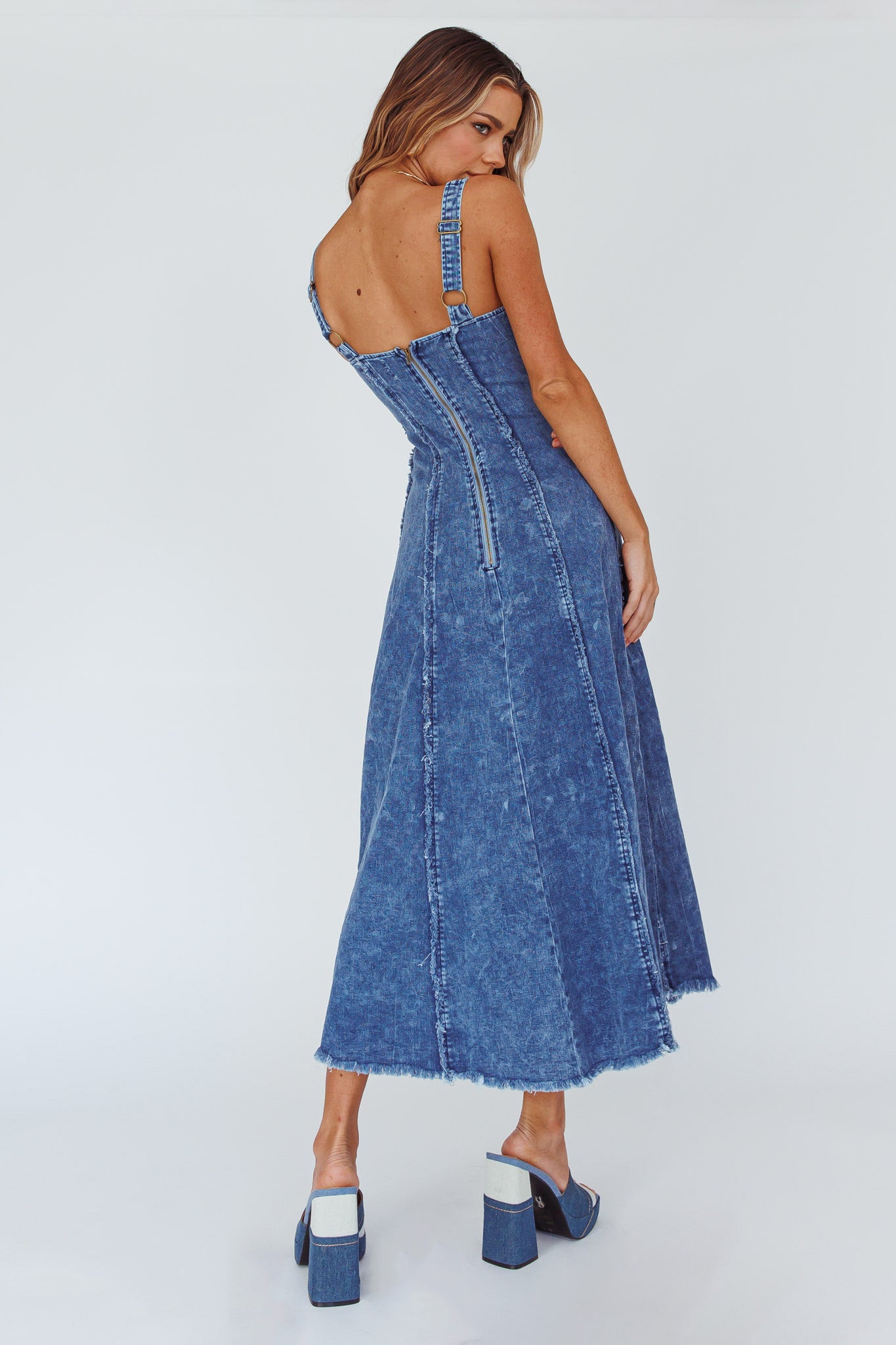 Northern Sky Fringe Trim Midi Dress Dark Blue by Selfie Leslie