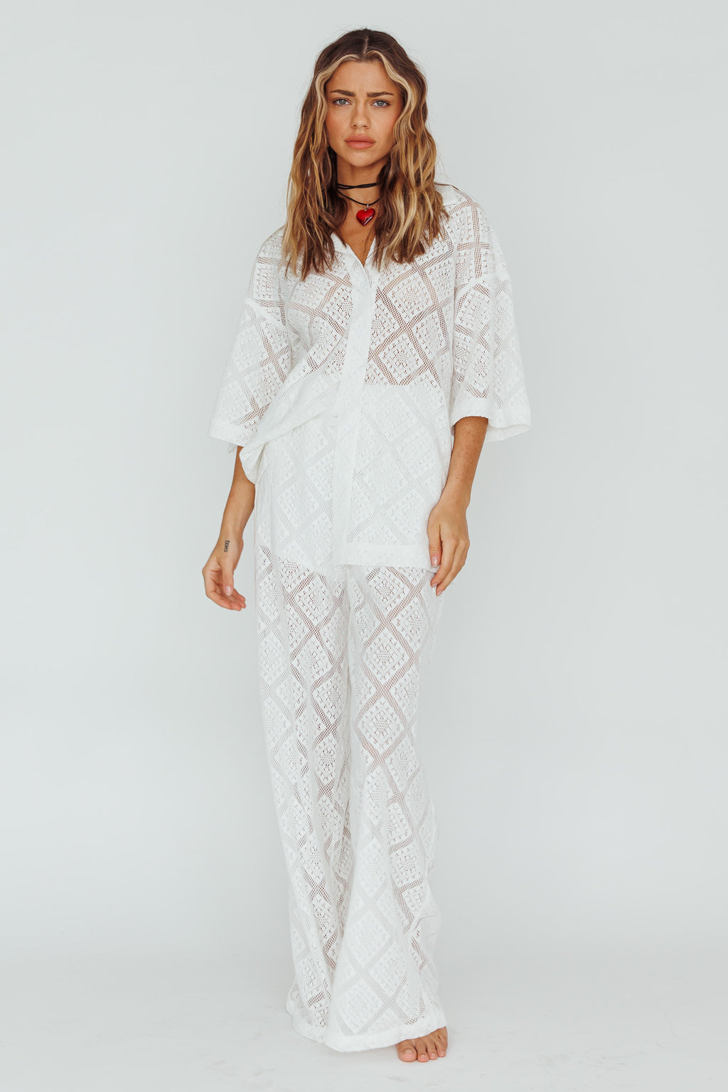 Abraya Lace Overlay Pants White by Selfie Leslie