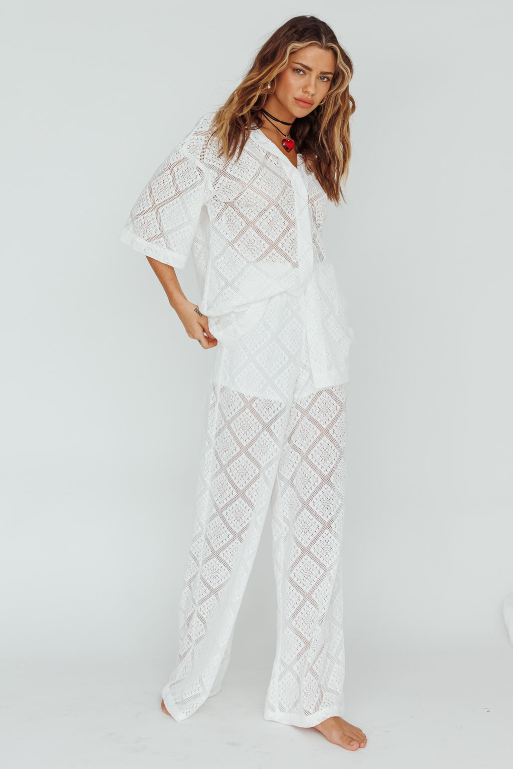 Abraya Lace Overlay Pants White by Selfie Leslie