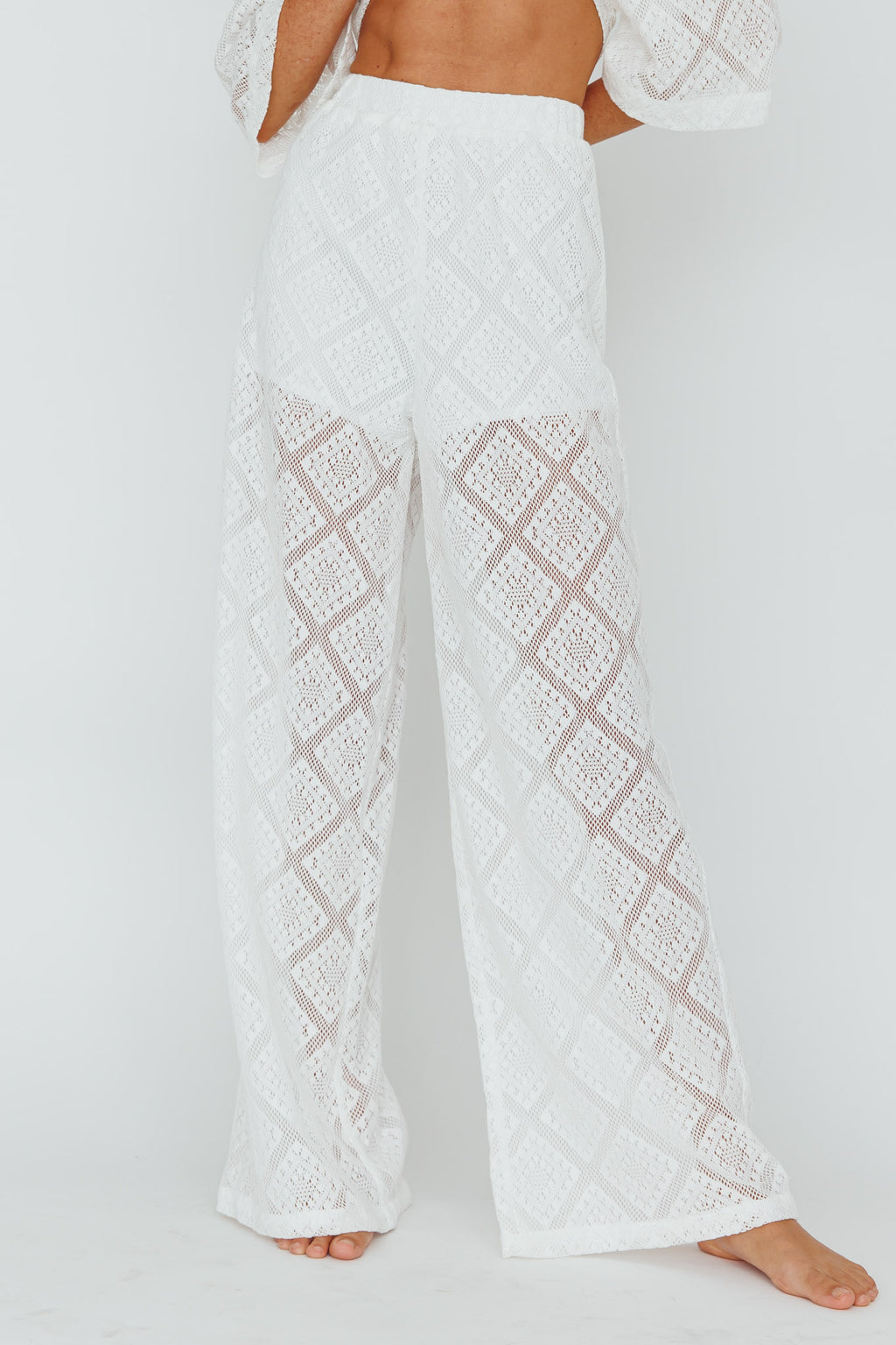 Abraya Lace Overlay Pants White by Selfie Leslie