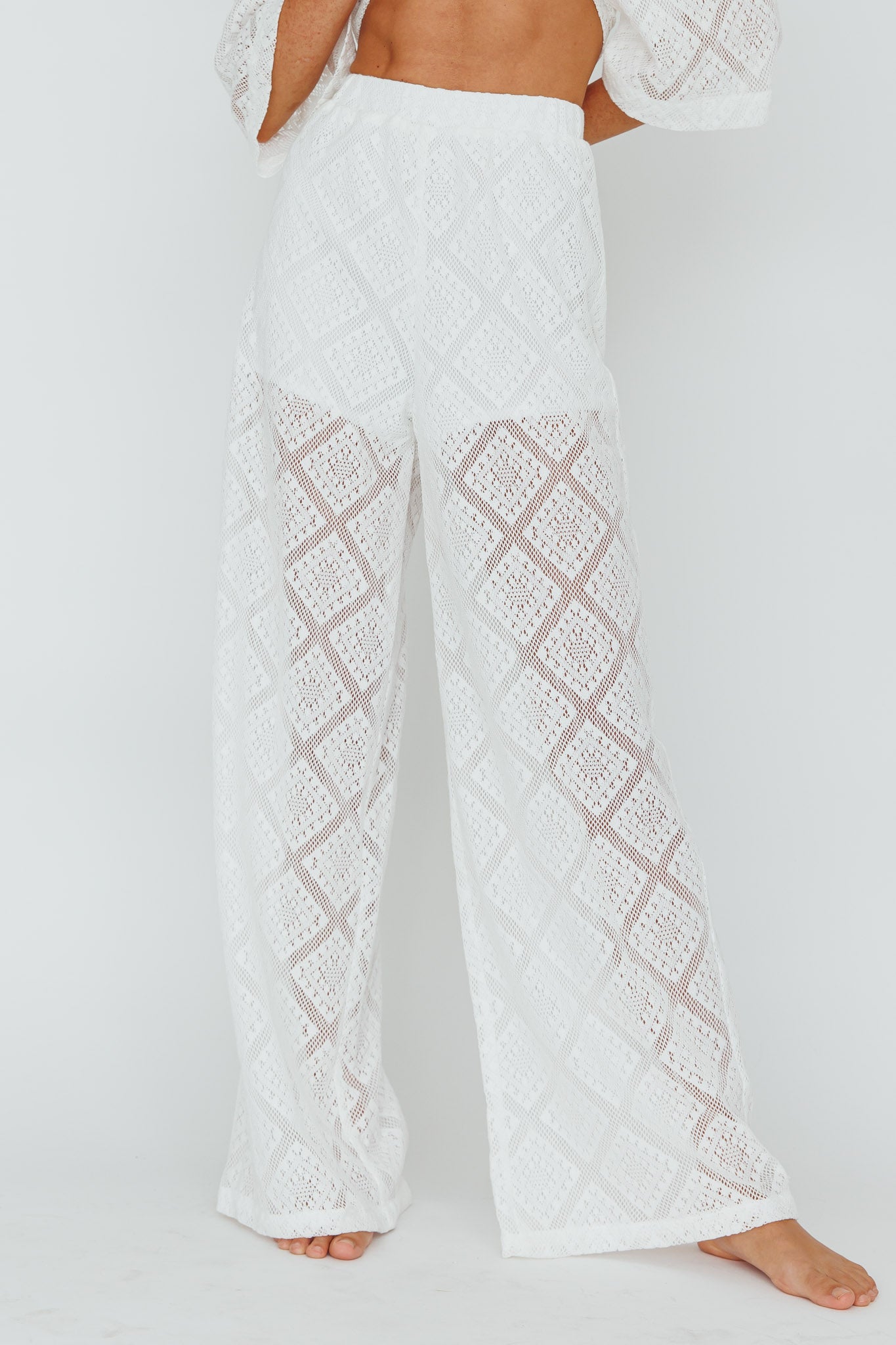 Abraya Lace Overlay Pants White by Selfie Leslie
