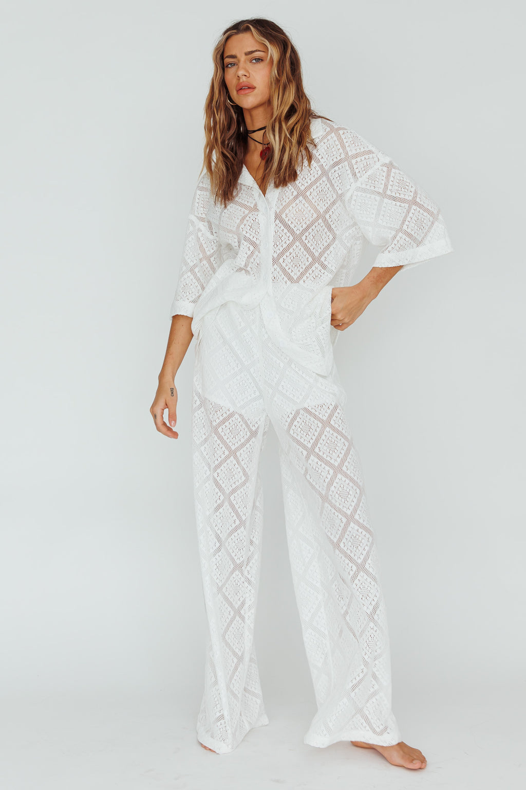 Abraya Lace Overlay Pants White by Selfie Leslie