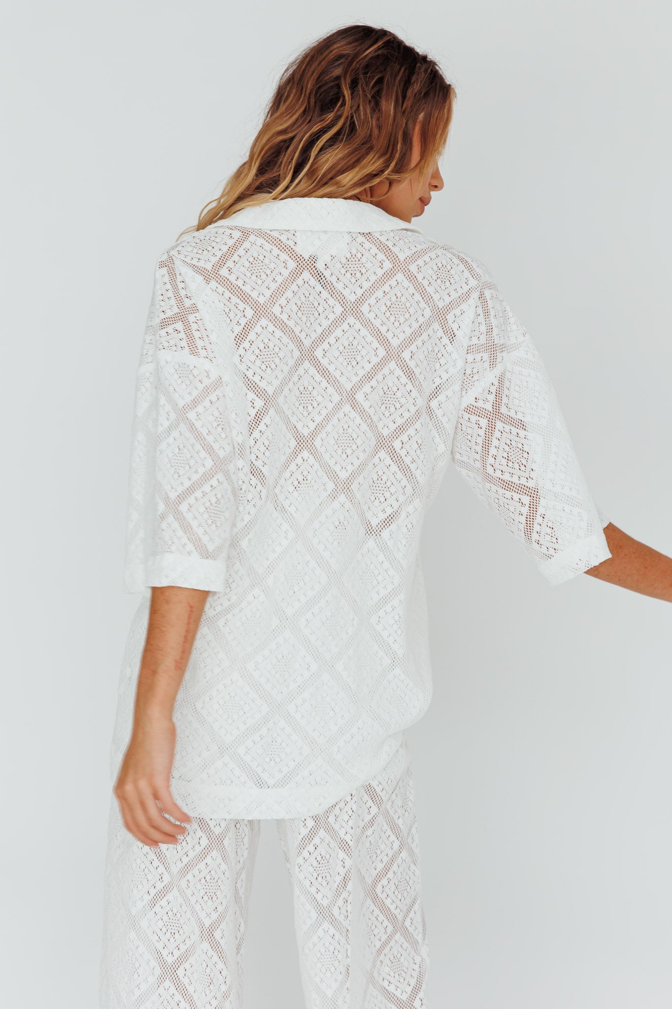 Abraya Lace Button-Up Shirt White by Selfie Leslie