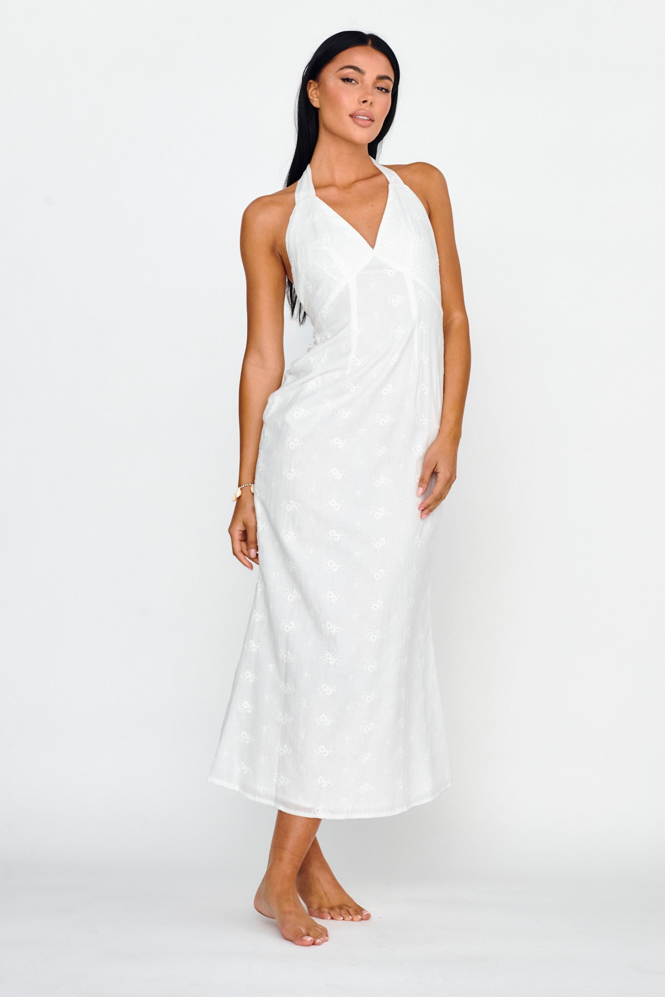 Lavara Halterneck Midi Dress White by Selfie Leslie