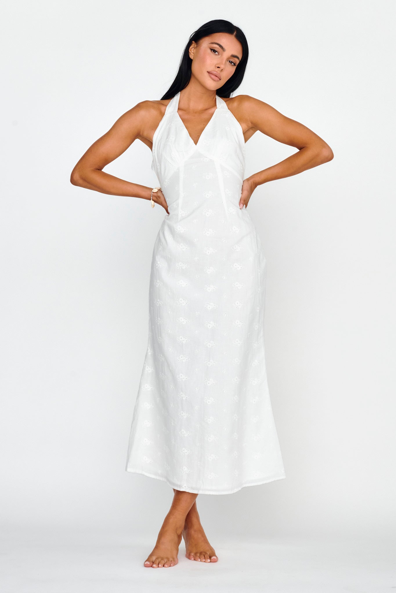 Lavara Halterneck Midi Dress White by Selfie Leslie