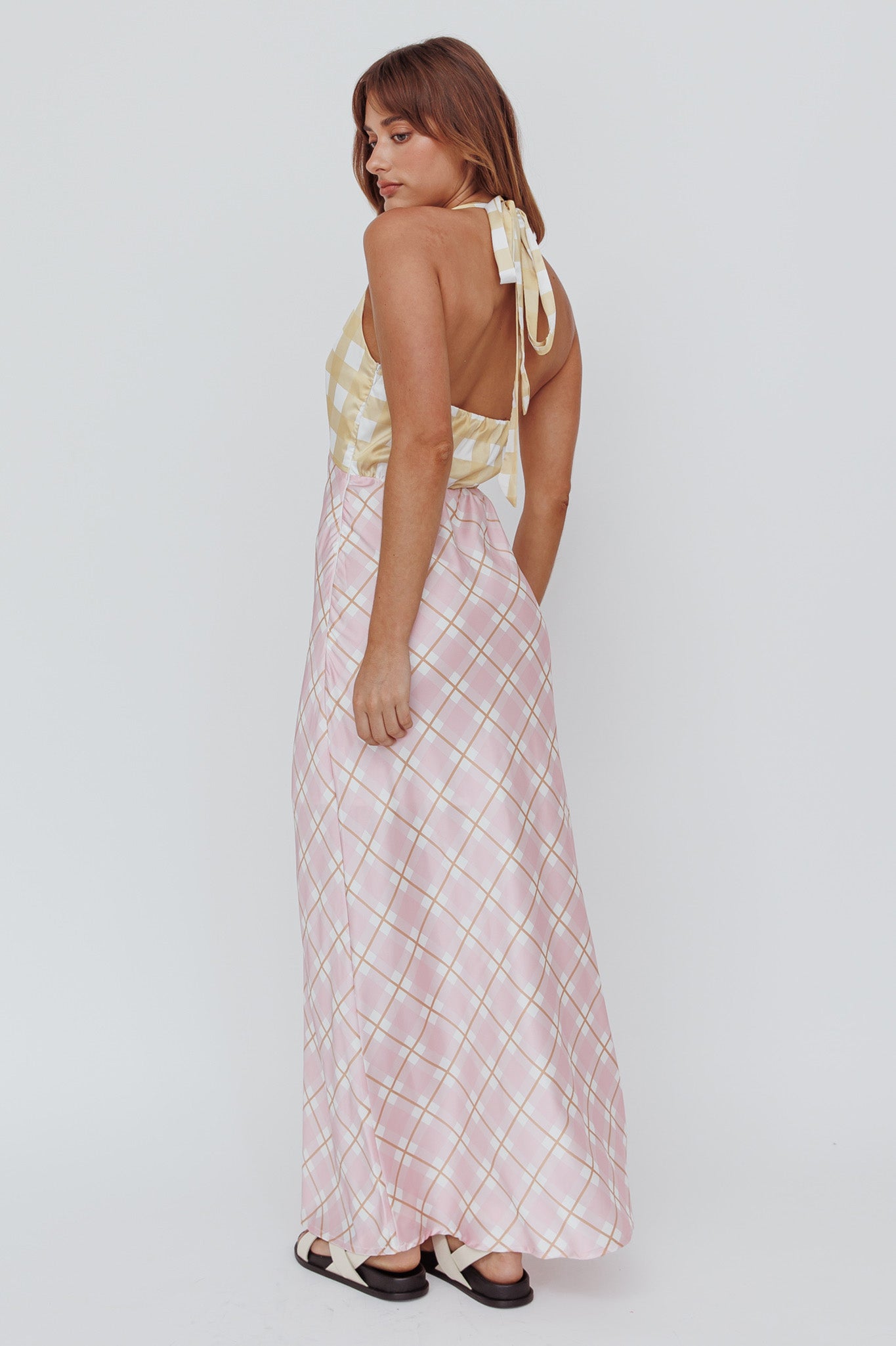 Lavara Halterneck Maxi Dress Checker Pink by Selfie Leslie