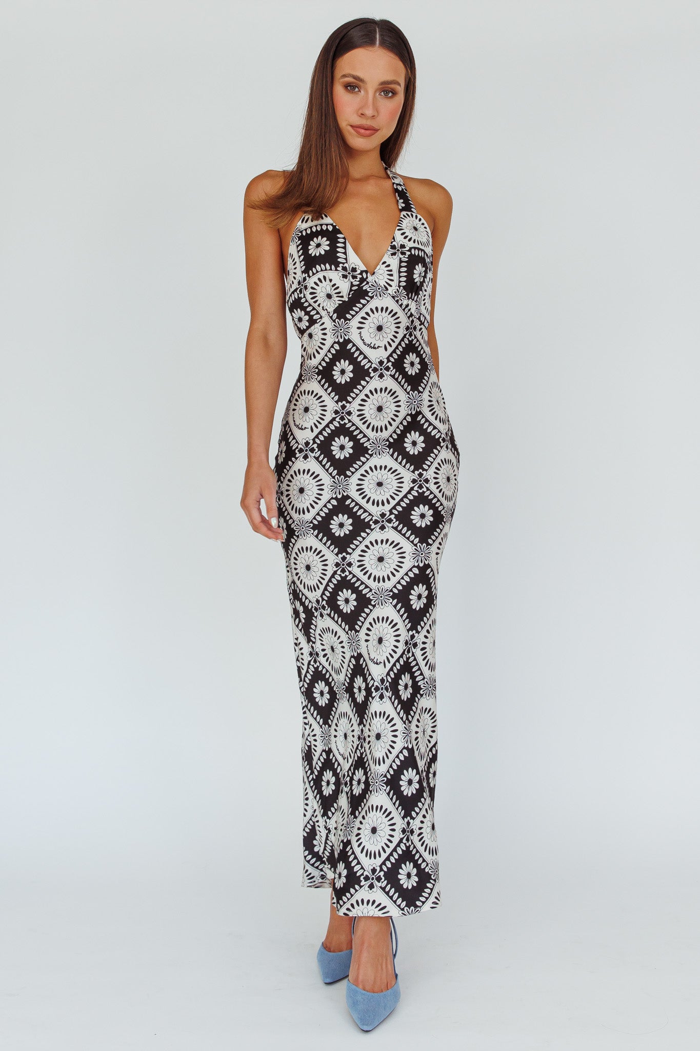 Lavara Halterneck Midi Dress Floral Black - M Lavara Halterneck Midi Dress Floral Black - M