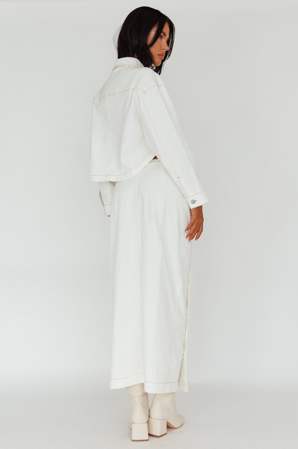 Angelica Side Button-Up Midi Skirt White by Selfie Leslie