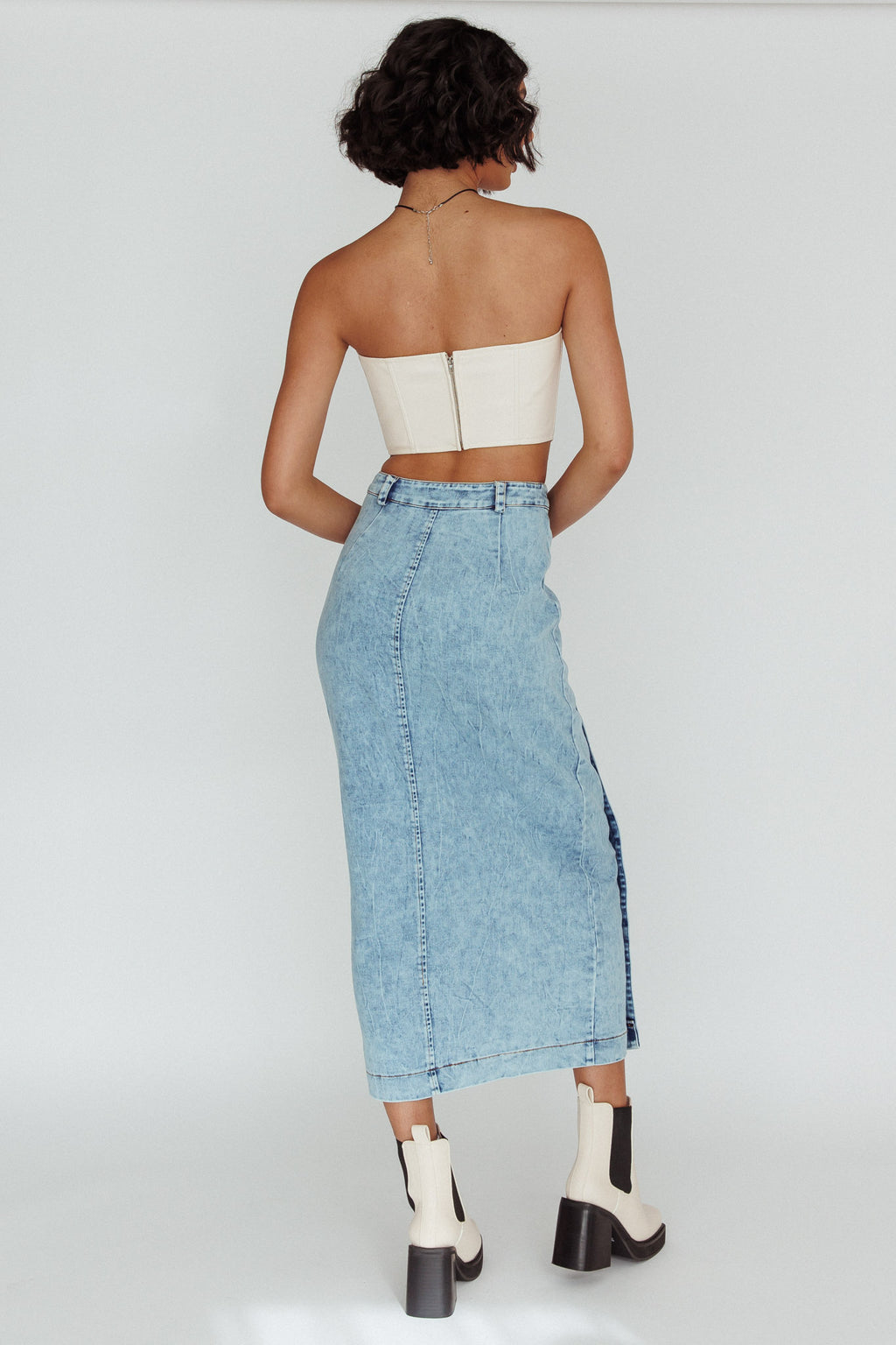 Angelica Side Button-Up Midi Skirt Denim by Selfie Leslie