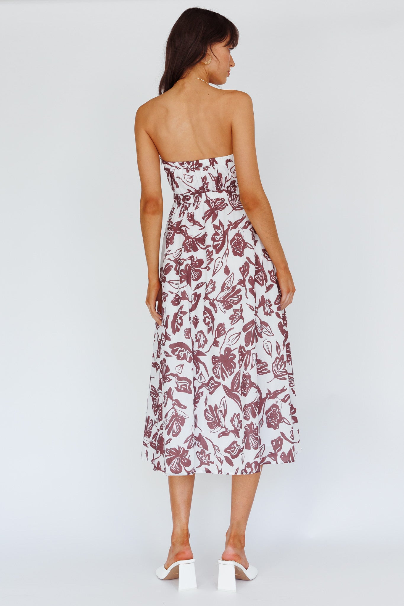 Caloundra Strapless Midi Dress Floral Walnut by Selfie Leslie
