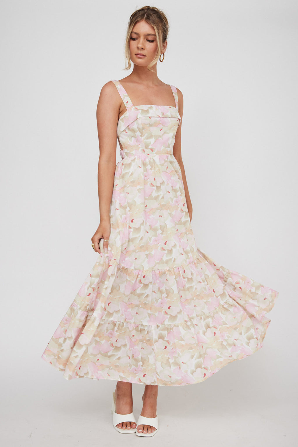 Lisseth Foldover Neckline Midi Dress Floral Pink by Selfie Leslie