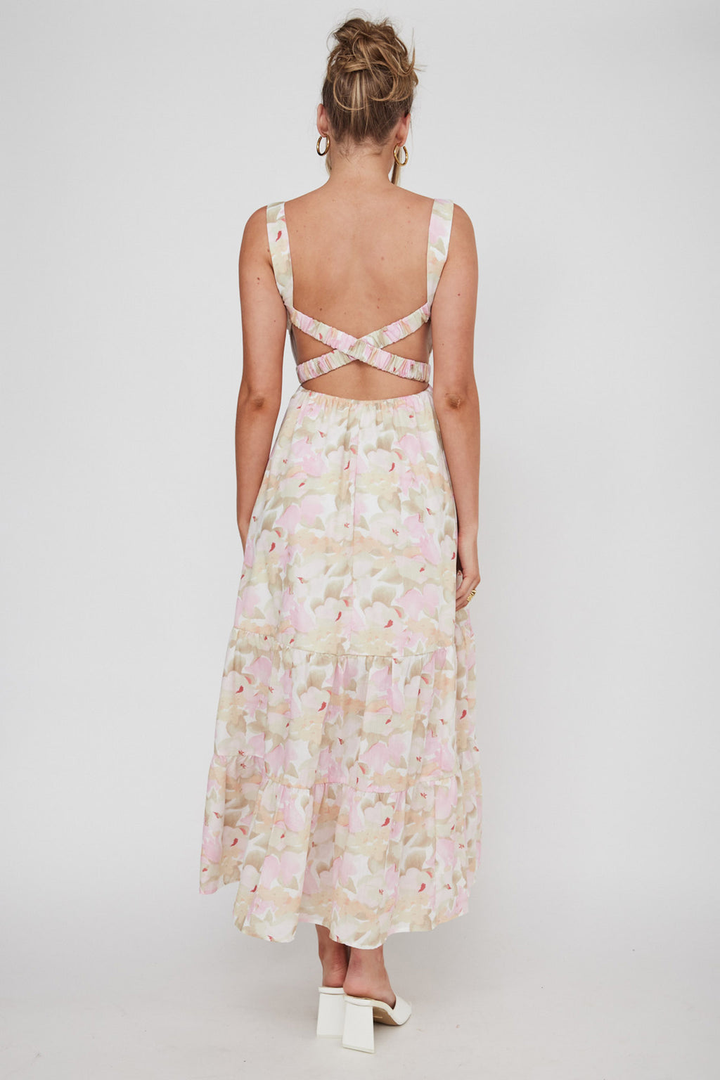 Lisseth Foldover Neckline Midi Dress Floral Pink by Selfie Leslie