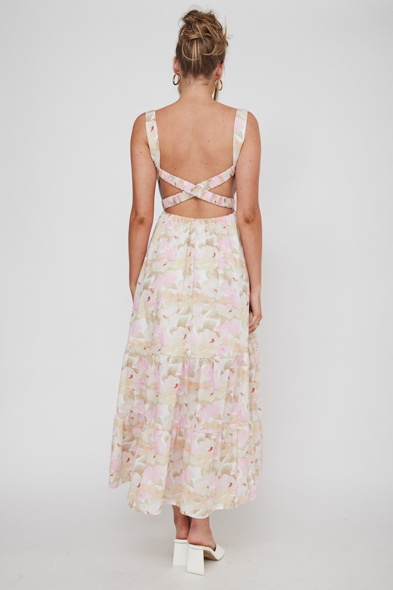 Lisseth Foldover Neckline Midi Dress Floral Pink by Selfie Leslie