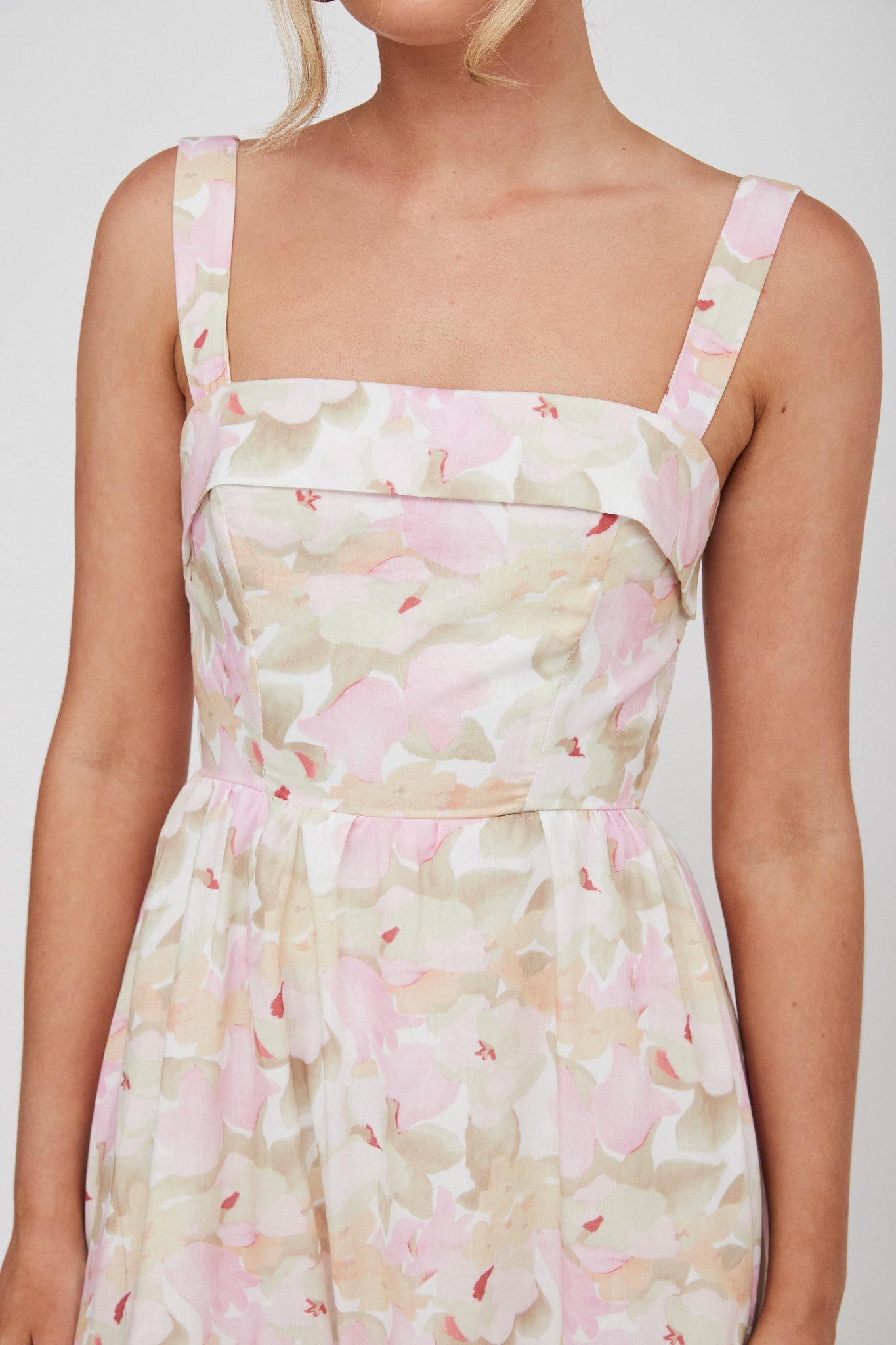 Lisseth Foldover Neckline Midi Dress Floral Pink by Selfie Leslie
