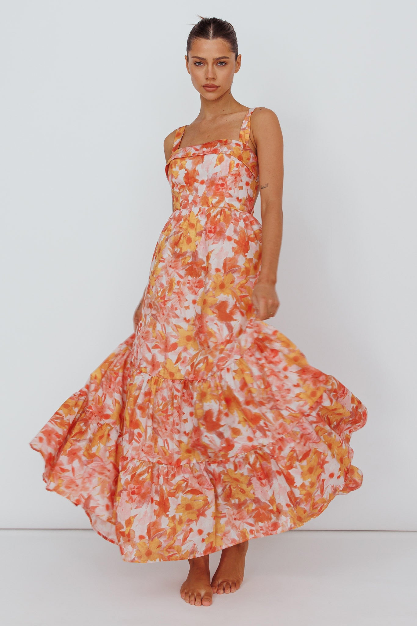 Lisseth Foldover Neckline Midi Dress Floral Red by Selfie Leslie