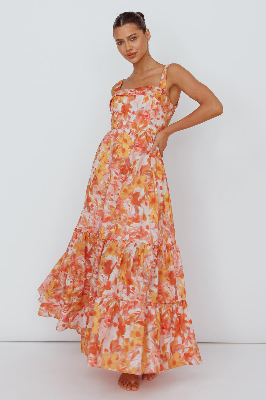 Lisseth Foldover Neckline Midi Dress Floral Red by Selfie Leslie