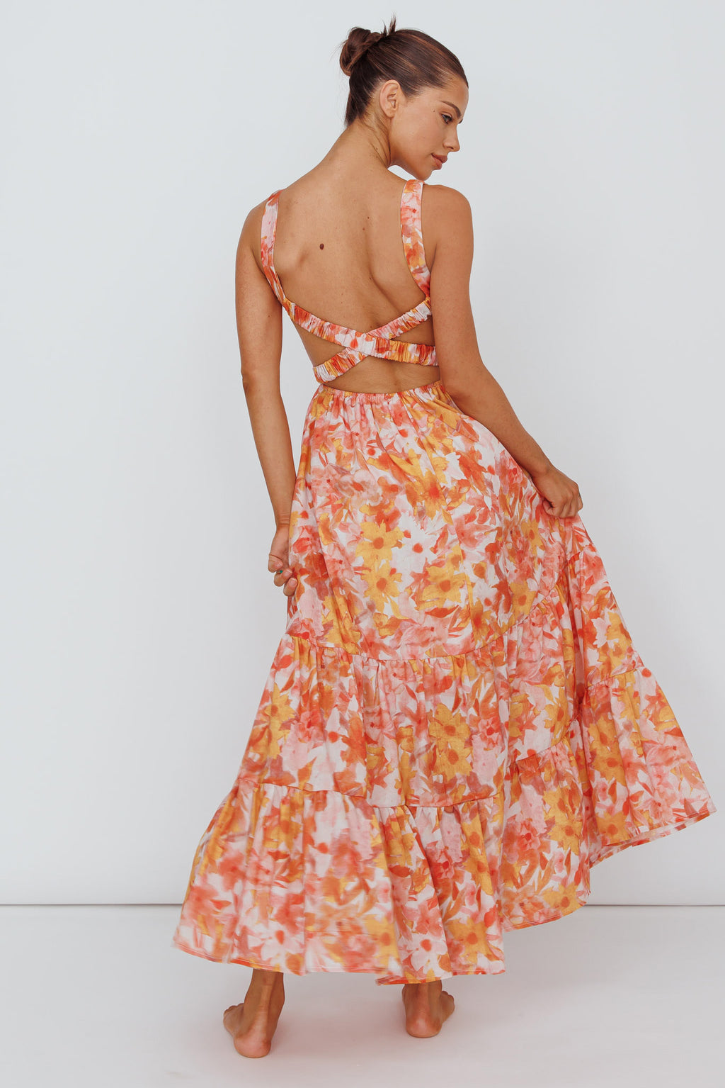 Lisseth Foldover Neckline Midi Dress Floral Red by Selfie Leslie