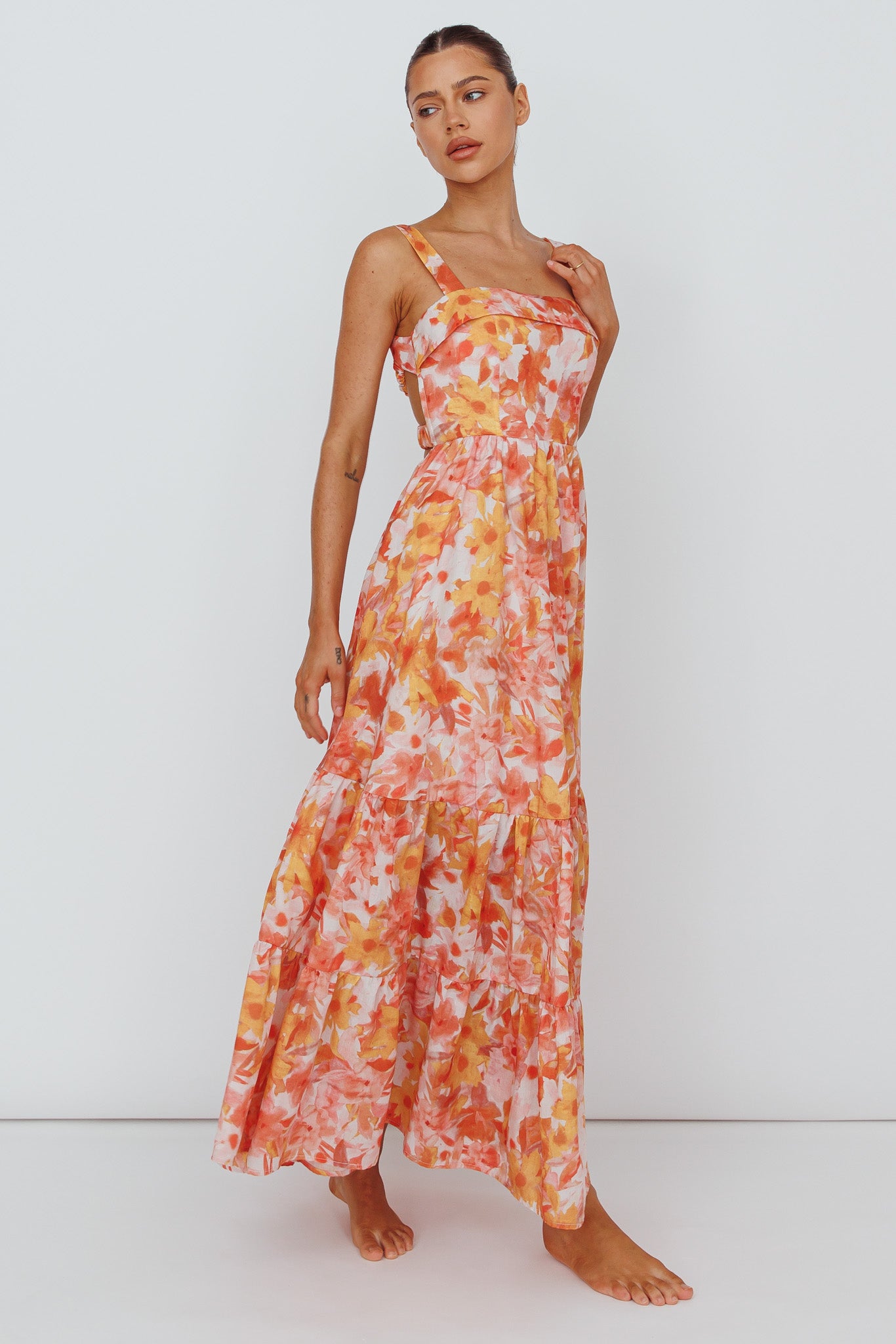 Lisseth Foldover Neckline Midi Dress Floral Red by Selfie Leslie