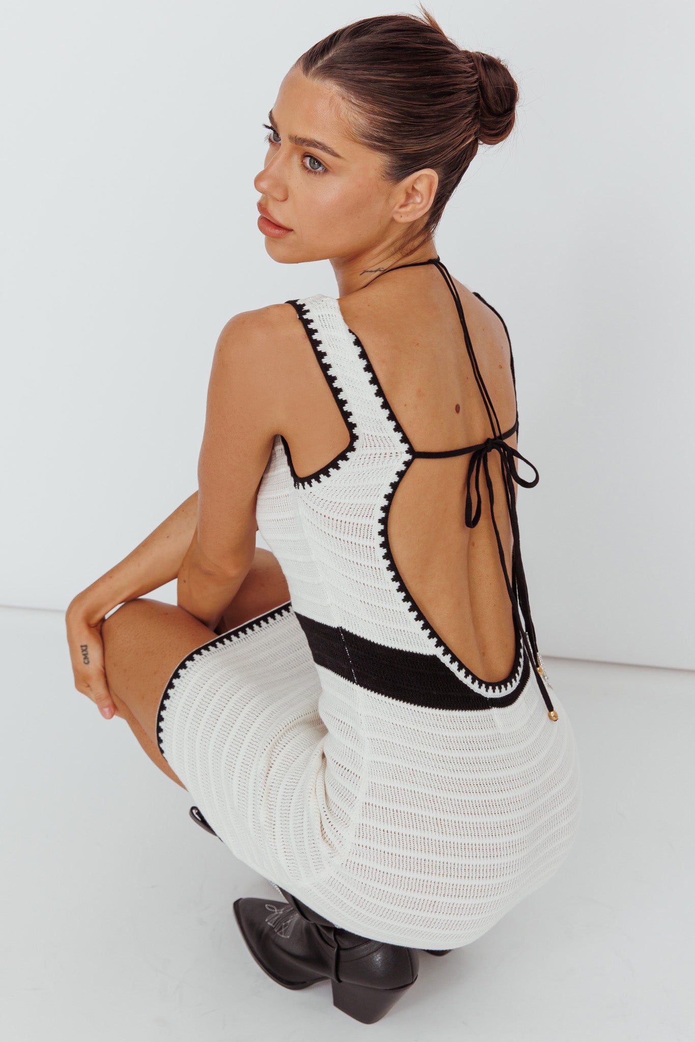 Mica Low Back Crochet Mini Dress Off White by Selfie Leslie