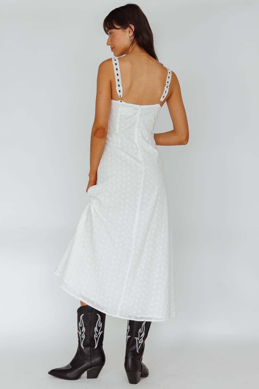 Sunbeam Eyelet Embroidery Midi Dress White by Selfie Leslie