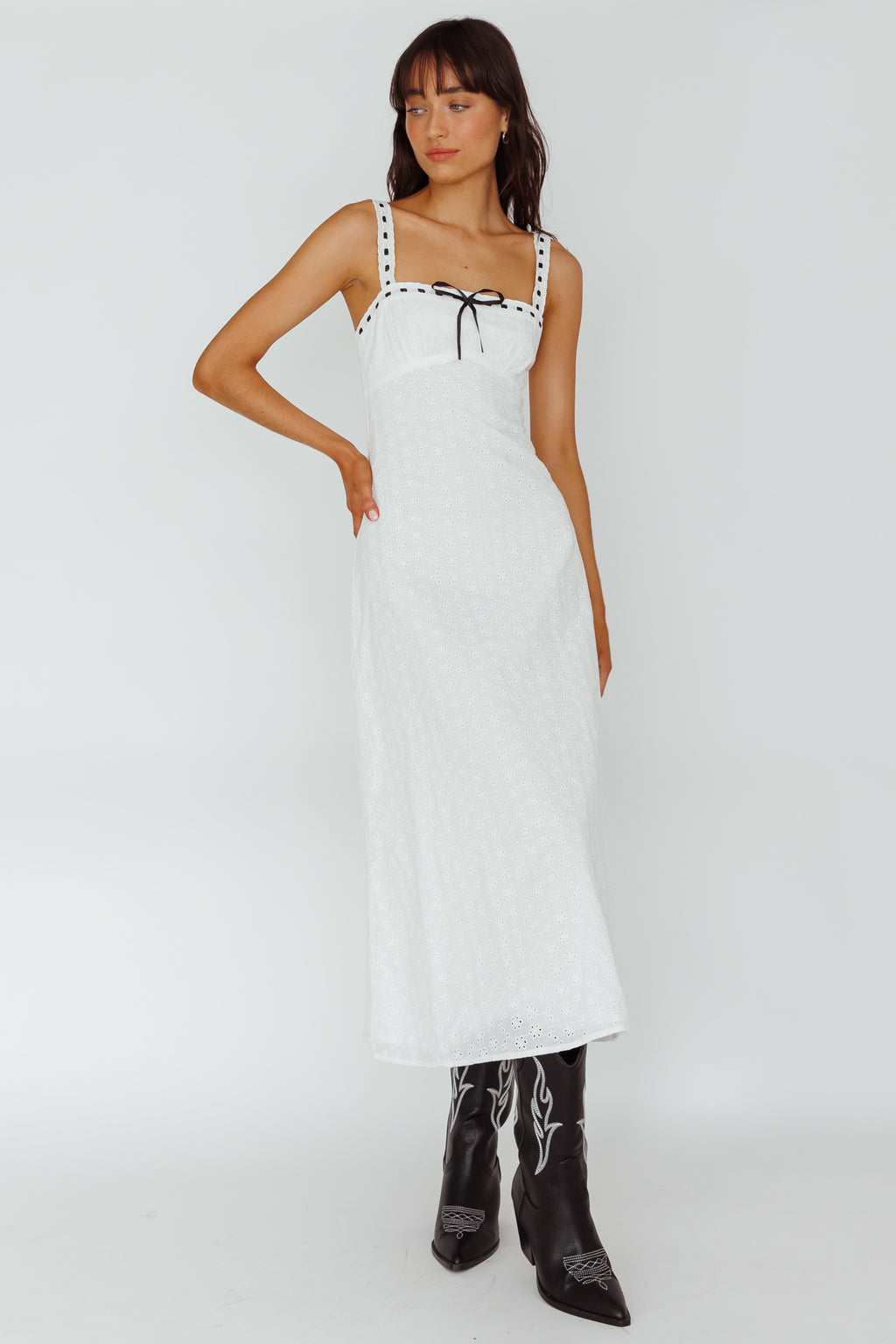 Sunbeam Eyelet Embroidery Midi Dress White by Selfie Leslie
