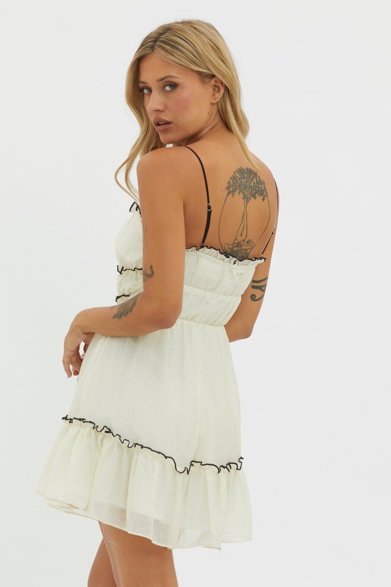 Maidens Tie Accent Mini Dress Off White by Selfie Leslie