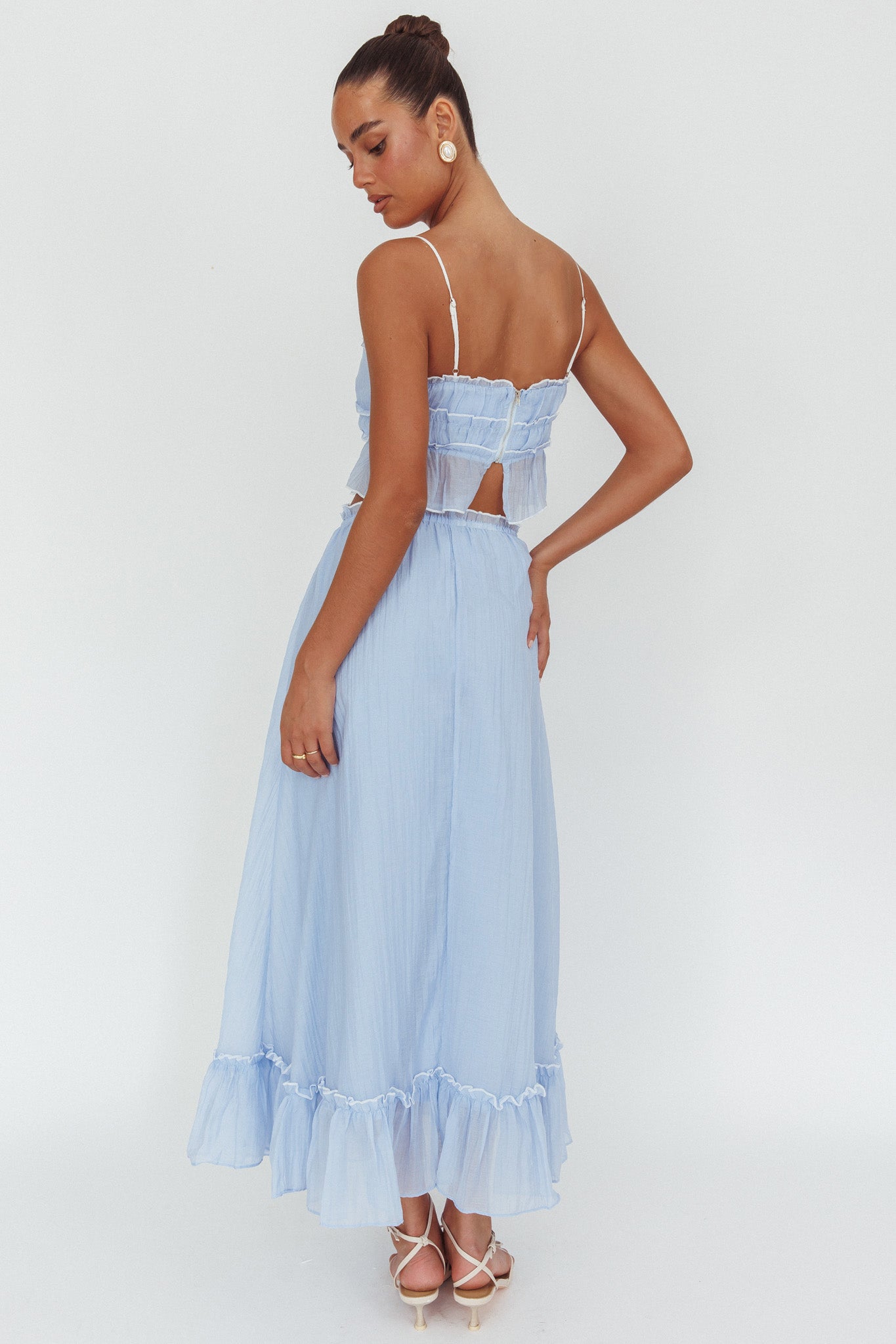 Maidens Tie Detail Overlock Maxi Skirt Cloud Blue by Selfie Leslie