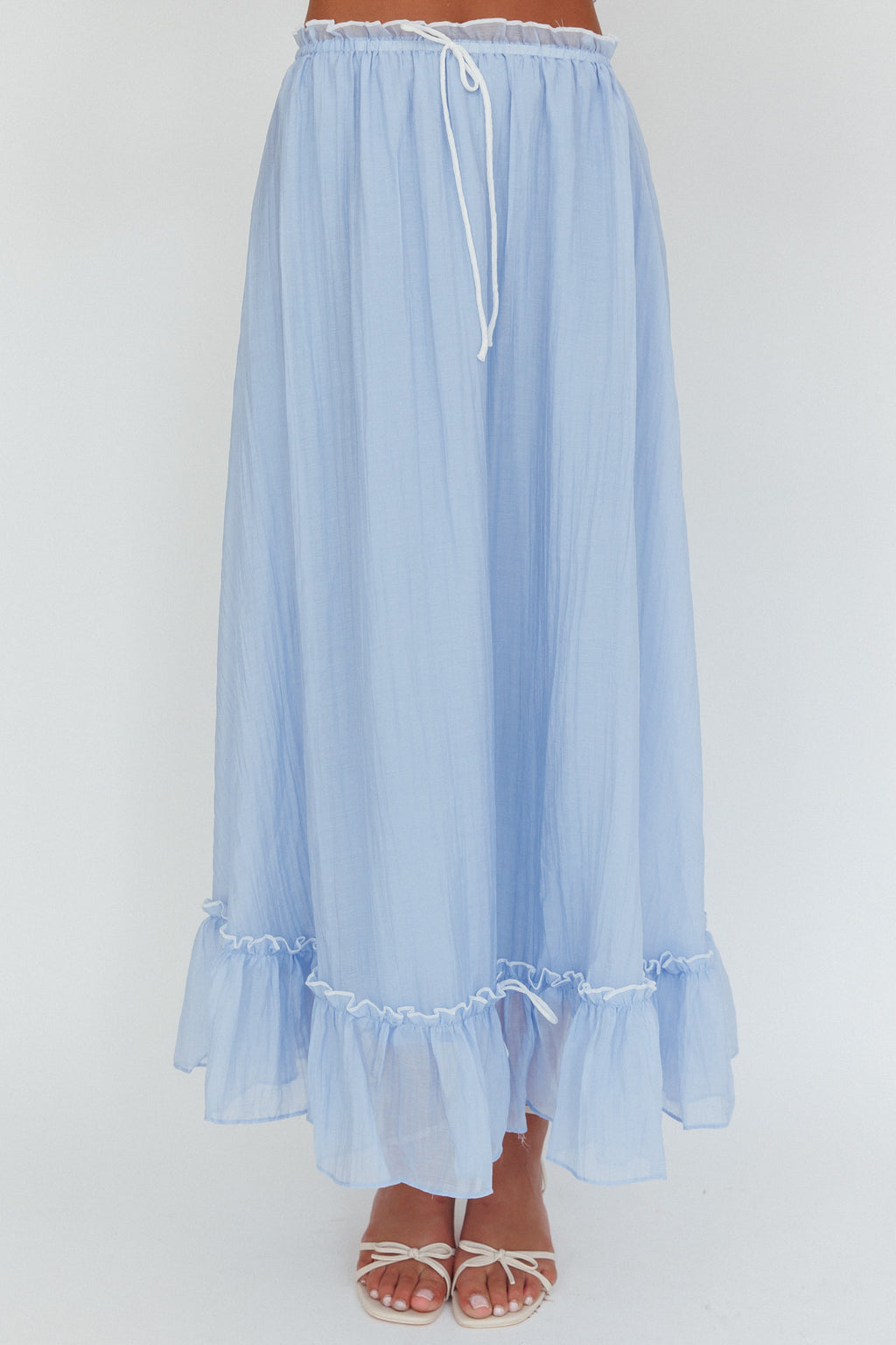 Maidens Tie Detail Overlock Maxi Skirt Cloud Blue by Selfie Leslie