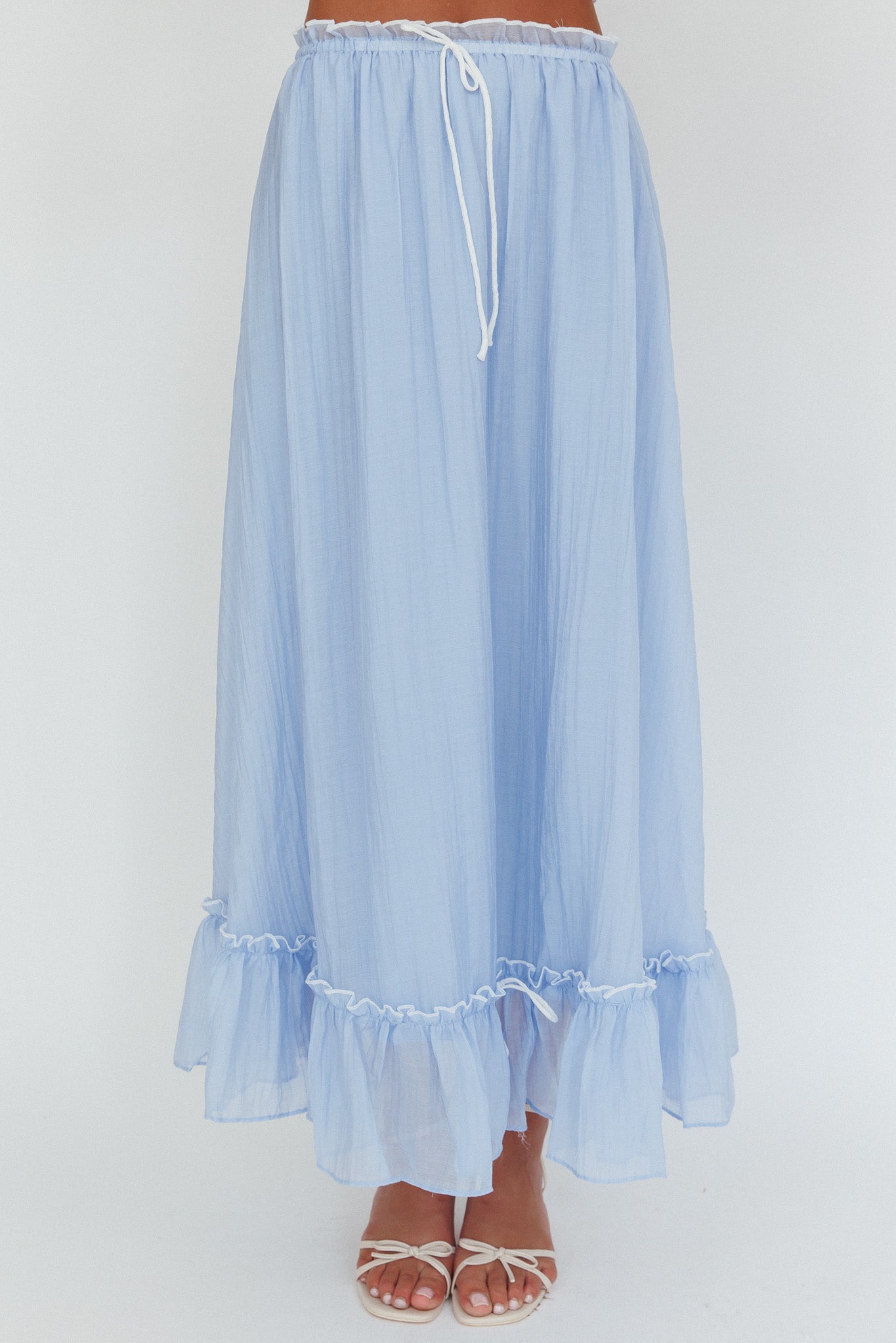 Maidens Tie Detail Overlock Maxi Skirt Cloud Blue by Selfie Leslie