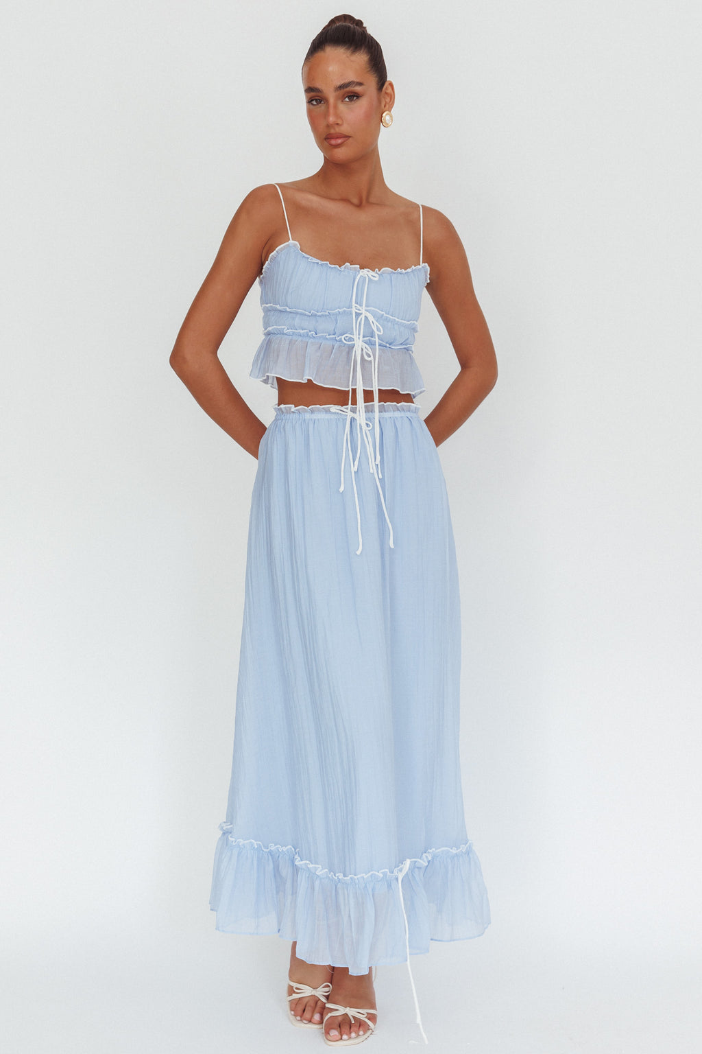 Maidens Tie Detail Overlock Maxi Skirt Cloud Blue by Selfie Leslie