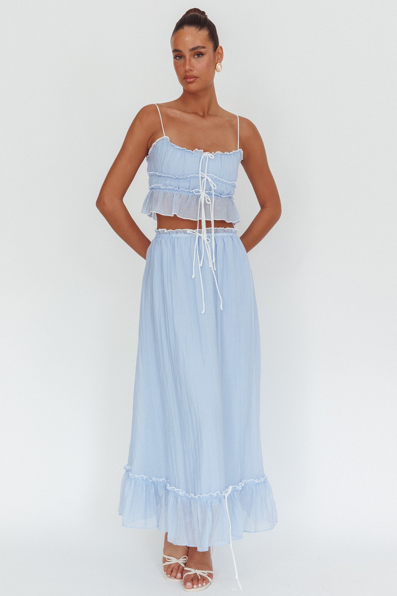 Maidens Tie Detail Overlock Maxi Skirt Cloud Blue by Selfie Leslie