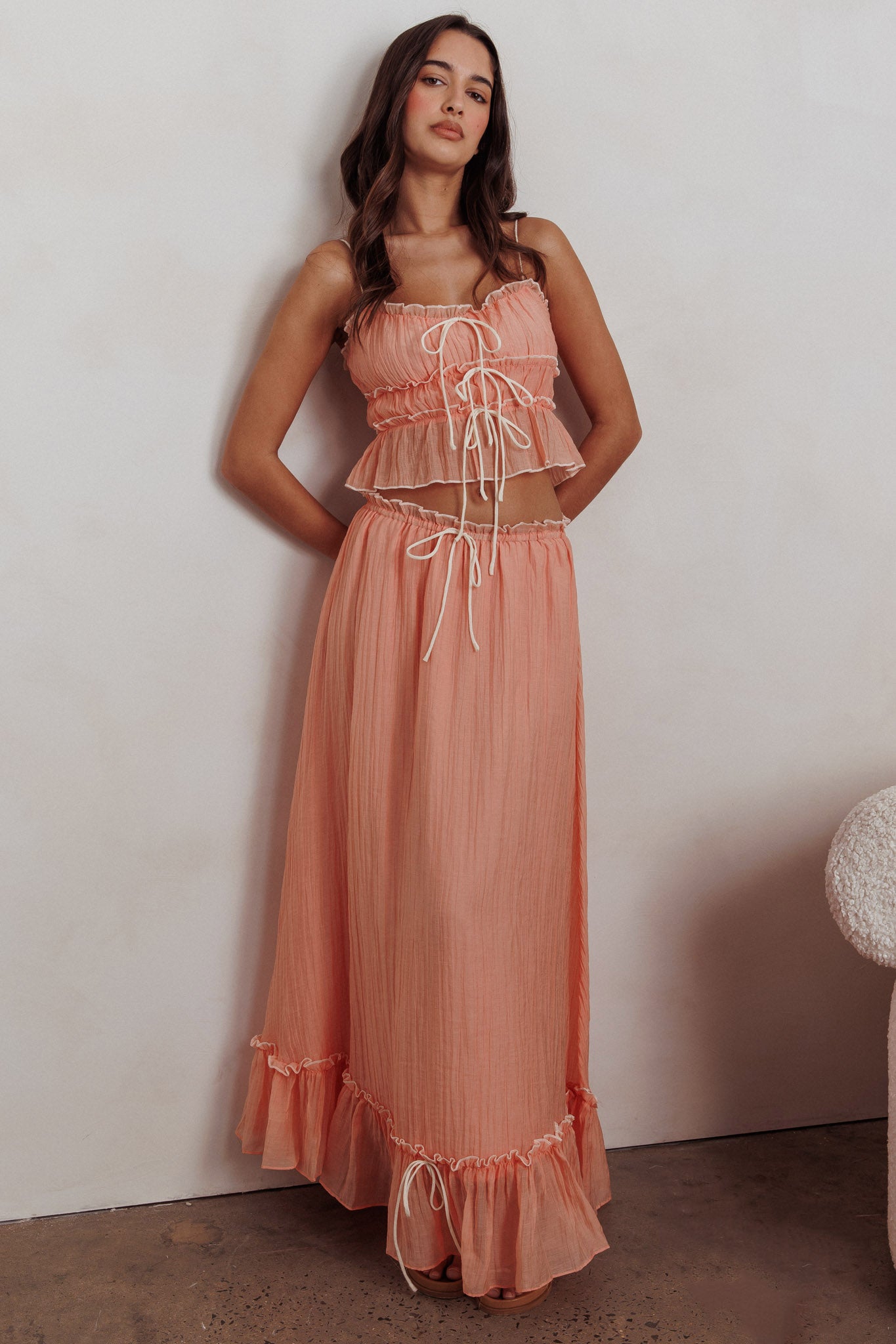 Shop the Maidens Tie Detail Overlock Maxi Skirt Apricot