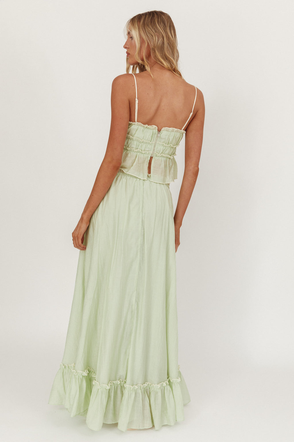 Maidens Tie Detail Overlock Maxi Skirt Sage by Selfie Leslie