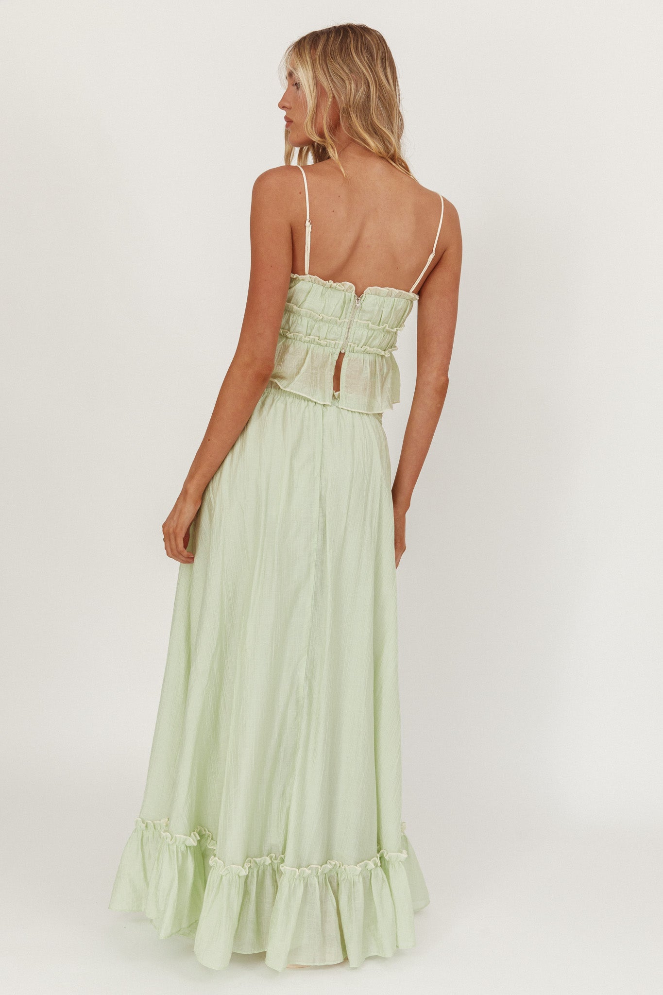 Maidens Tie Detail Overlock Maxi Skirt Sage by Selfie Leslie