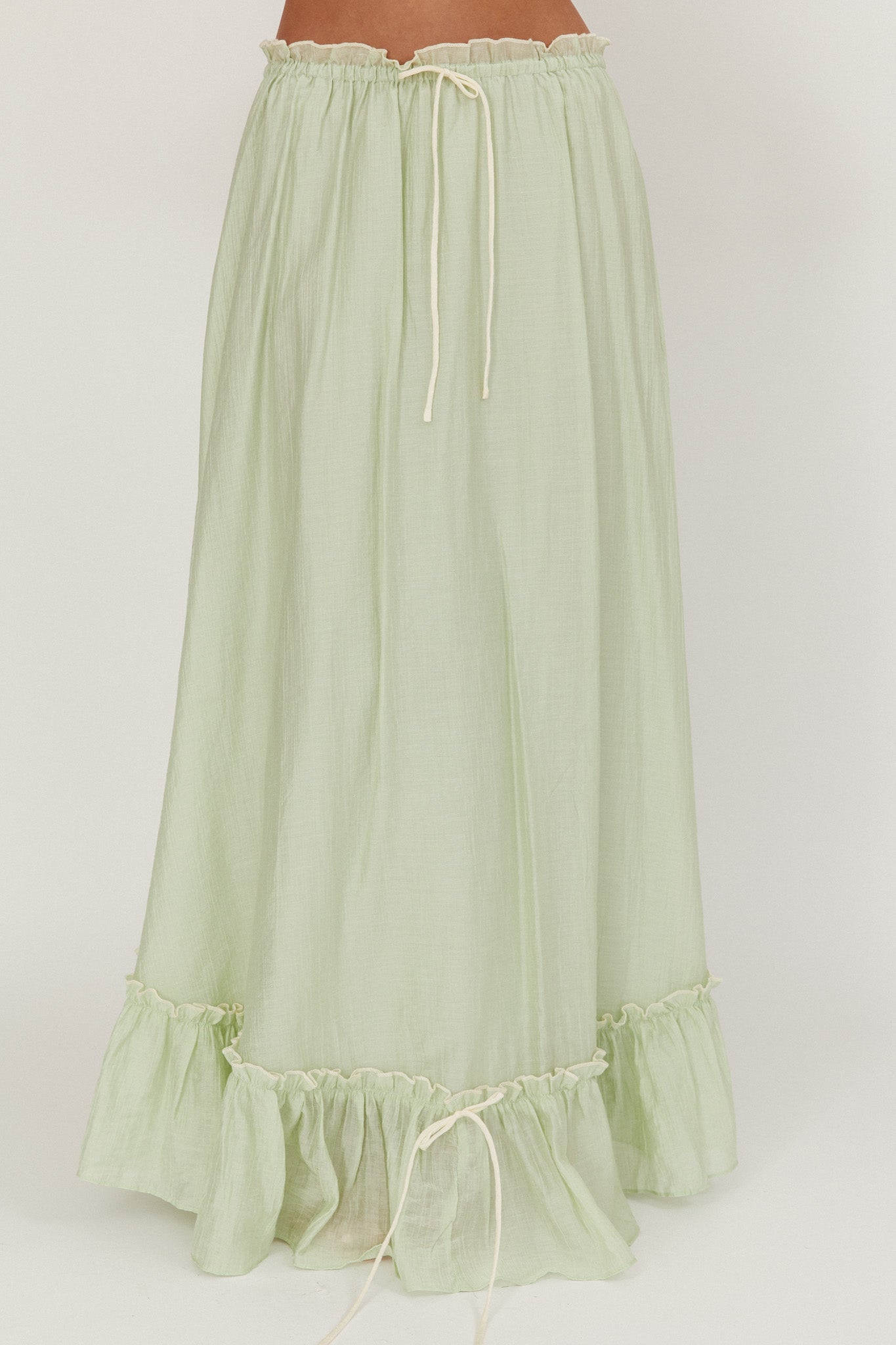 Maidens Tie Detail Overlock Maxi Skirt Sage by Selfie Leslie